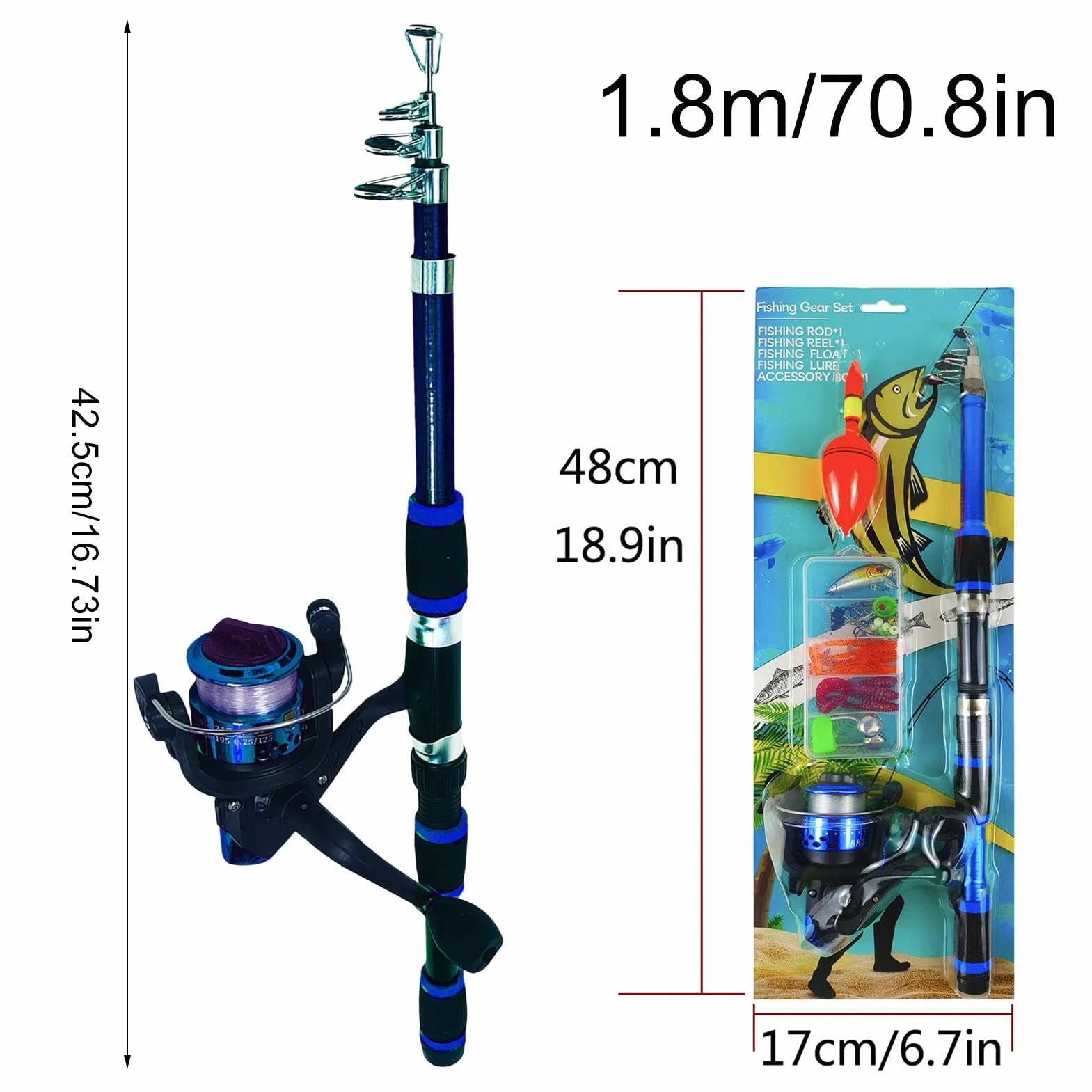 Kit de Canne à Pêche Télescopique avec Bobine pour Eau Salée et Eau Douce