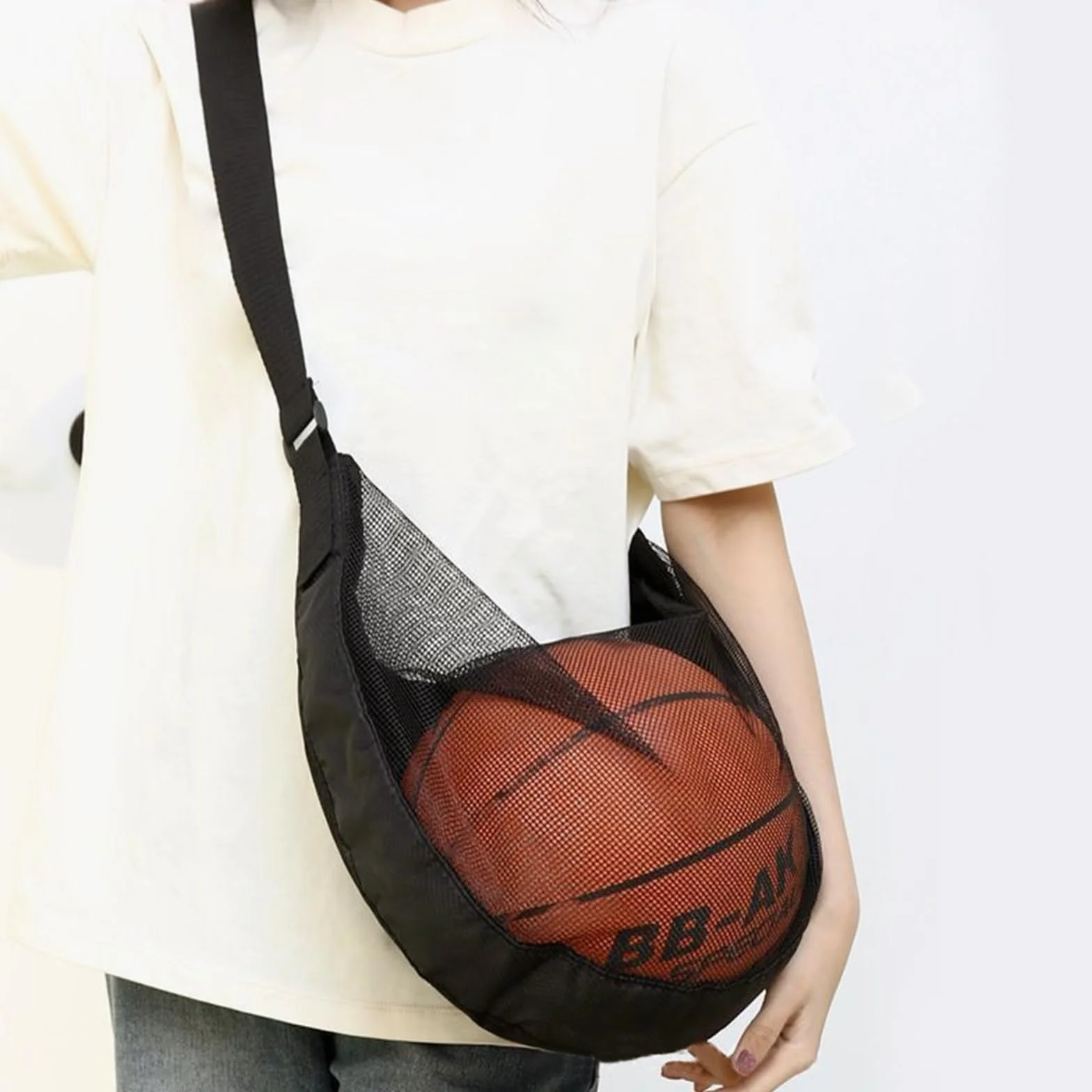 Sac à Ballon avec Poche zippée, bandoulière en Maille, Rangement pour équipement de Sport, Sac de Basket-Ball, Football, Volley-Ball, Rugby, Plage bandoulière