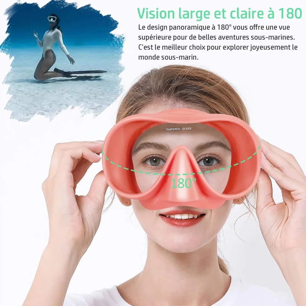 Masque Plongée Adulte, Masque de Plongee avec Tuba, Macaron Masque Snorkeling, Lunettes Plongée Pnoramiques 180°, Masque Tuba Anti-Fuite Anti-buée, Diving Mask en Verre trempé