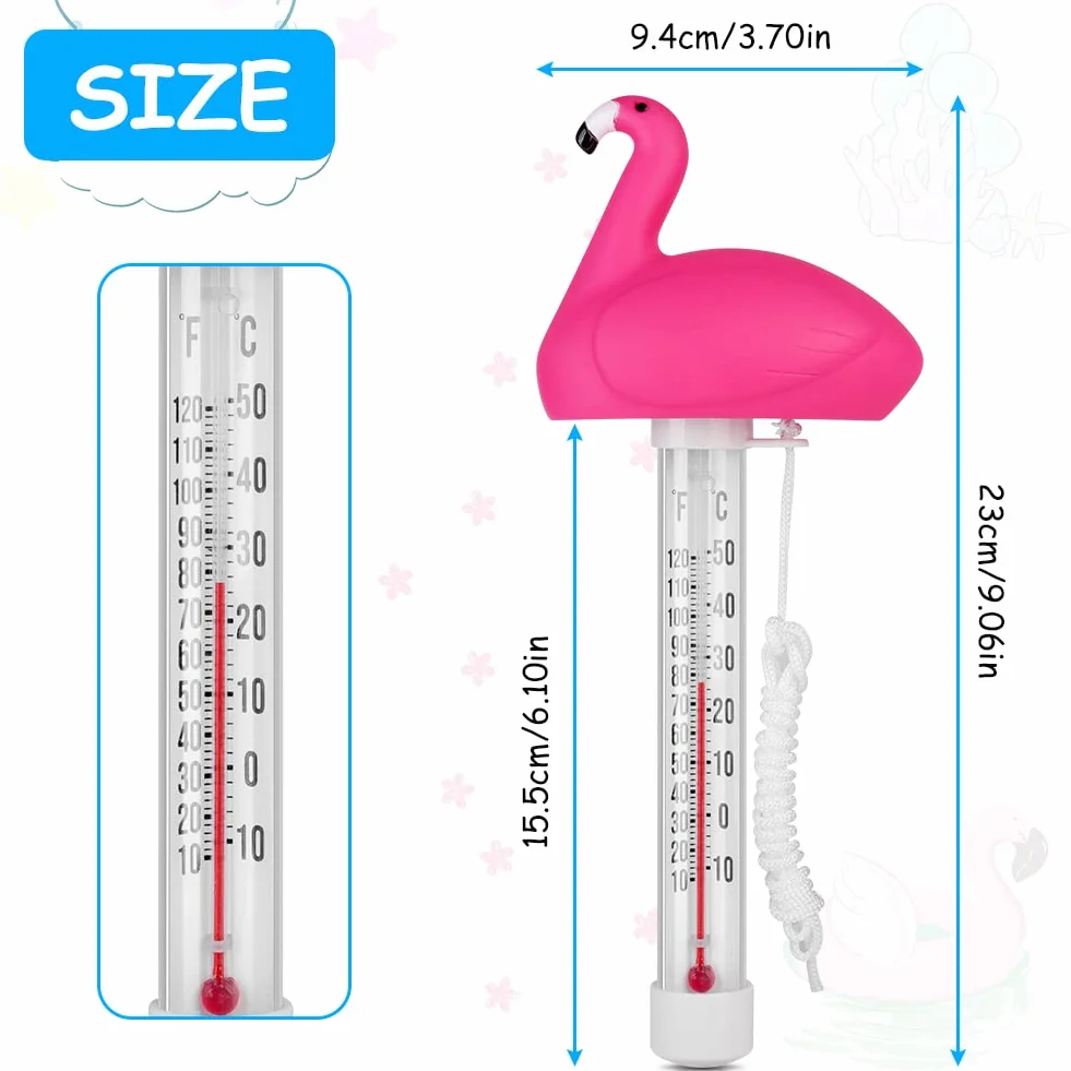 OFFCUP Thermomètre Piscine Flottant avec Ficelle pour Piscines Spas Aquariums (Flamant)