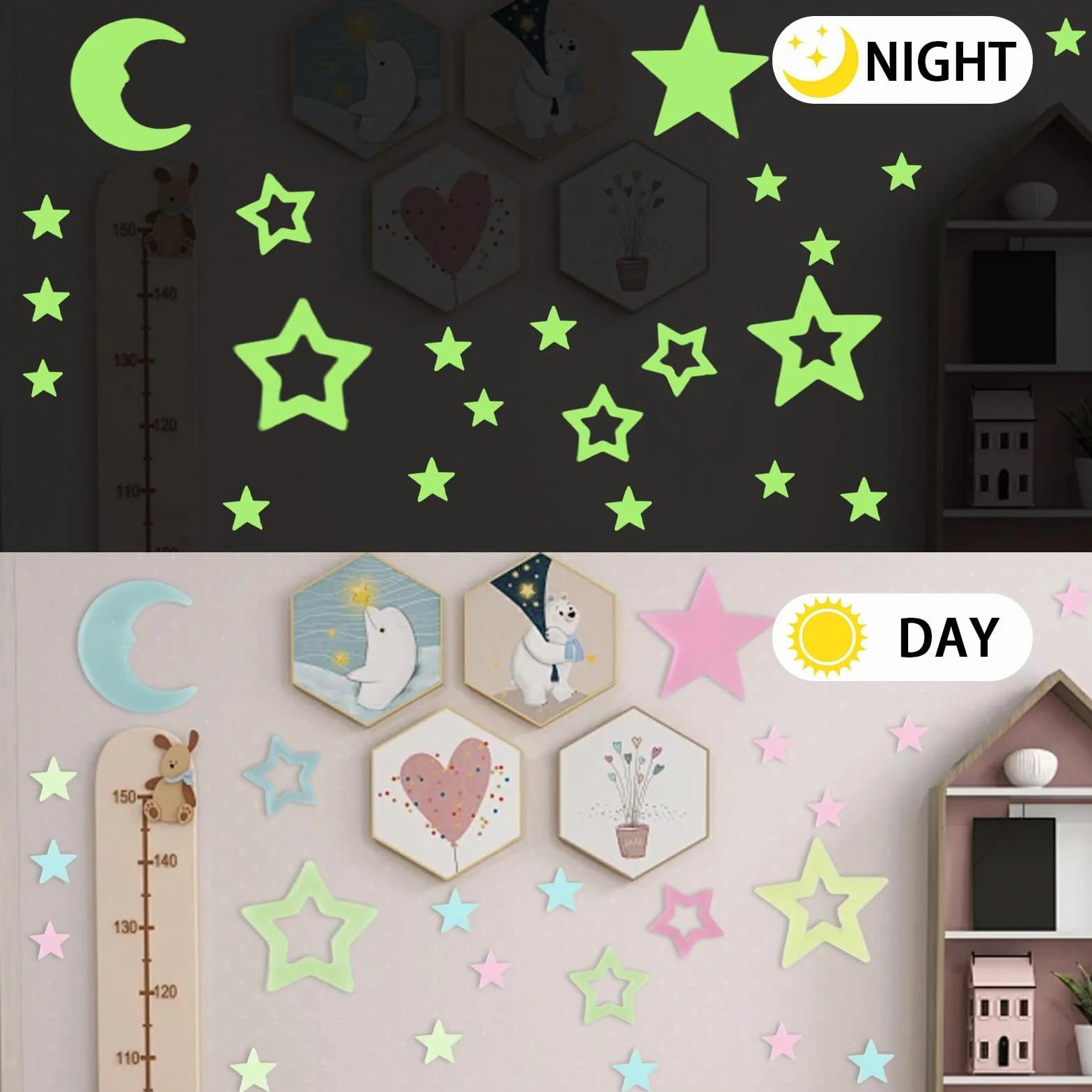 322Pcs Autocollants d'étoiles et de lune lumineuses au plafond, décoration murale ciel nocturne pour enfants