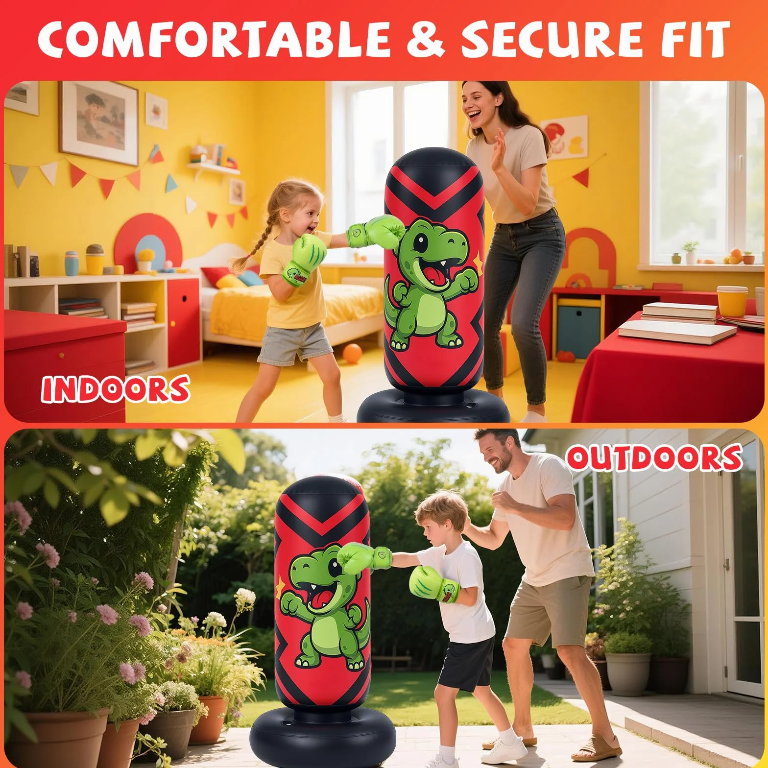 Sac de Frappe Enfant, Qoosea 130cm Punching Ball Enfants avec Gants de Boxe, Gonflable Sac de Boxe, Cadeau Parfait pour Garçons et Filles 3 à 8 Ans pour Karaté, Taekwondo