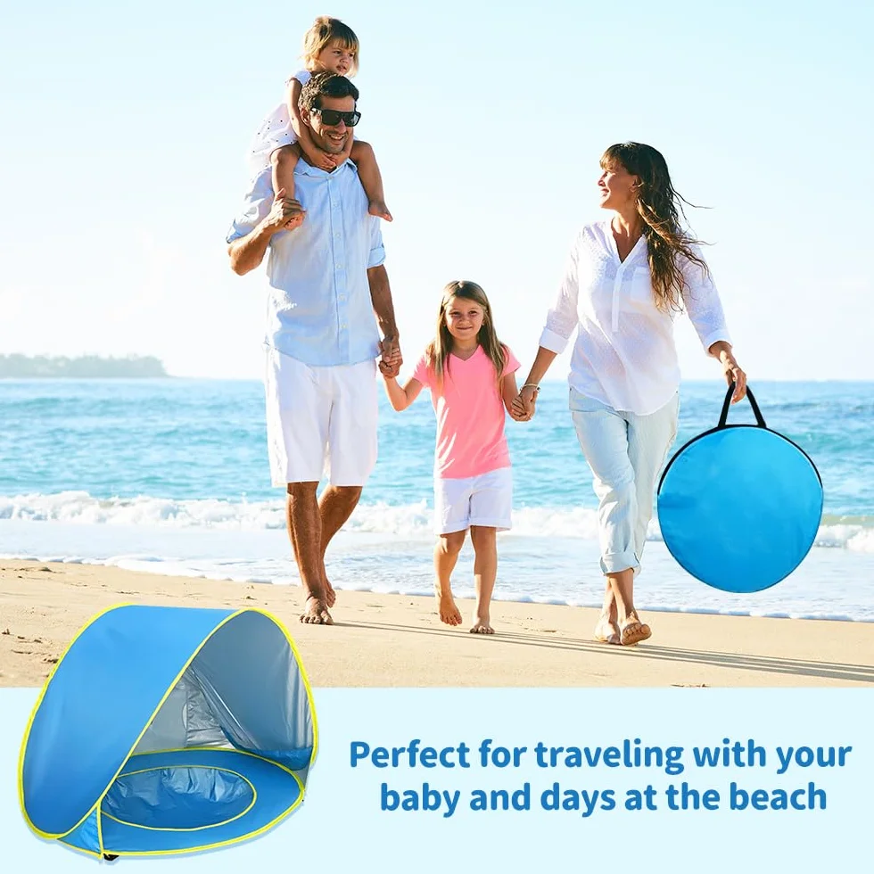 Tente de Plage, Tente Anti UV Bébé avec Protection UV 50, Tente pour Tout-Petits avec Sac de Transport Et Piquets, Fenêtre Zippée – Idéal pour Les Jeunes Enfants, Les Pique-Niques et Le Jardin