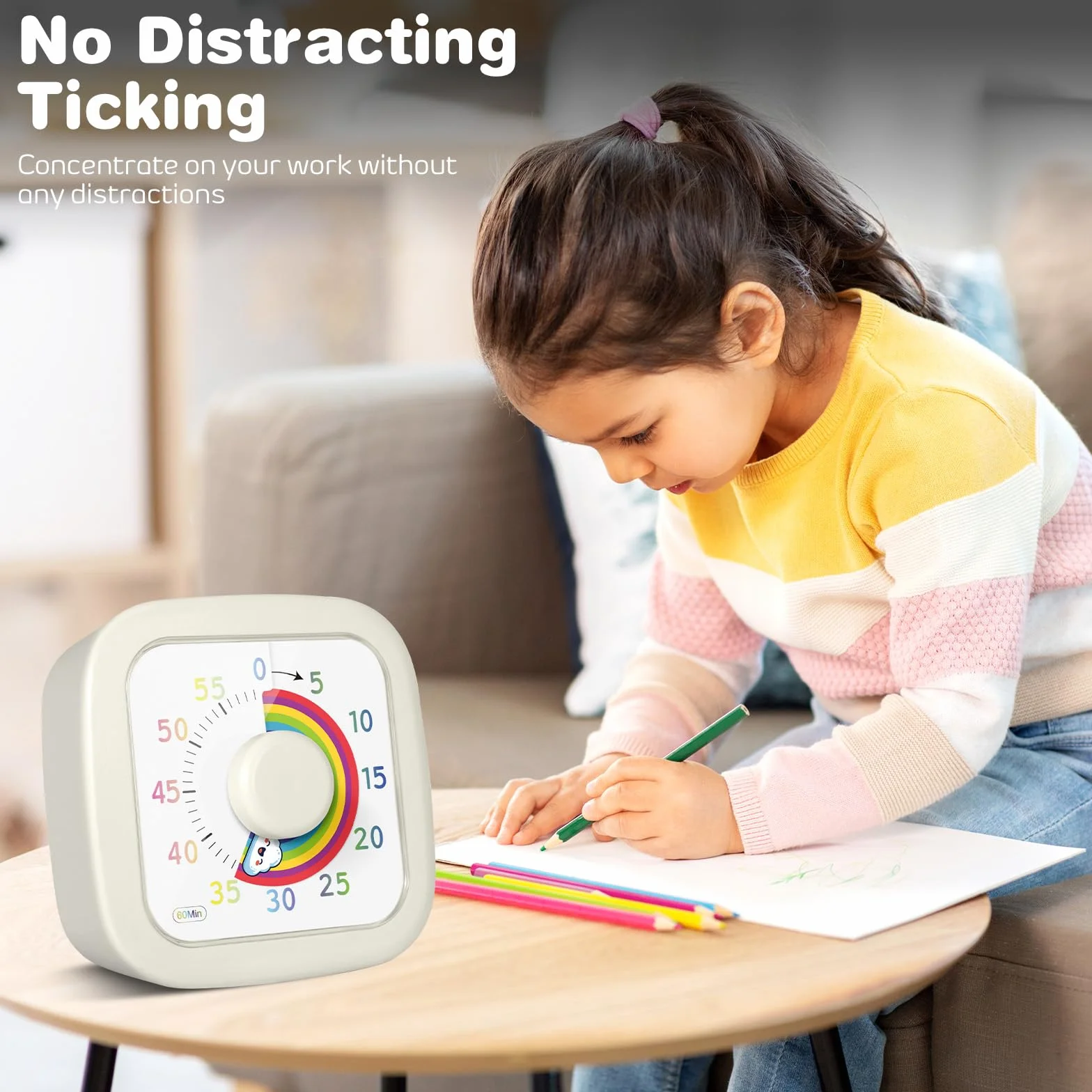 ZLPBAO Visual Timer pour Enfants, Minuteur 60 Minutes avec Motif Arc-en-Ciel pour Cuisine Classe