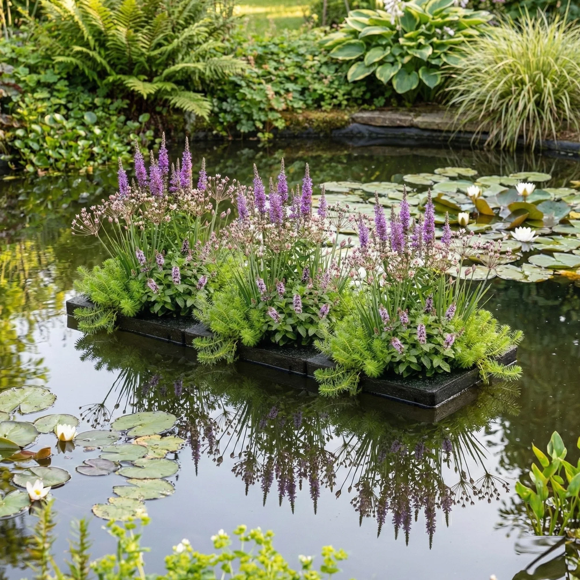 Set Plantes Anti-Moustiques pour Bassin - Île Flottante avec 12 Plantes Aquatiques - Kit complet