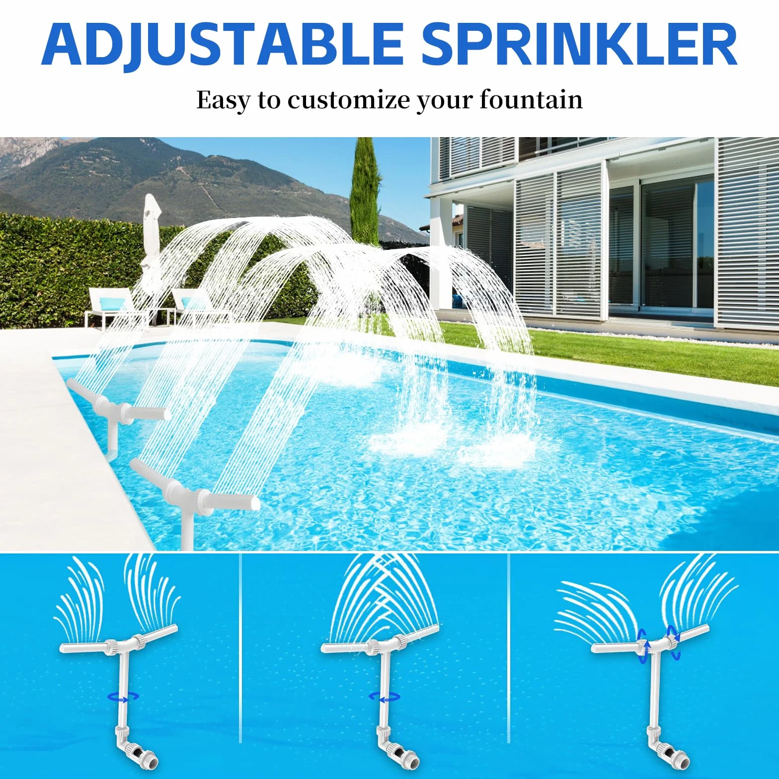 Fontaine de Piscine Cascade à Double Jet 2 en 1, Accessoires de Piscine Hors Sol (Blanc)
