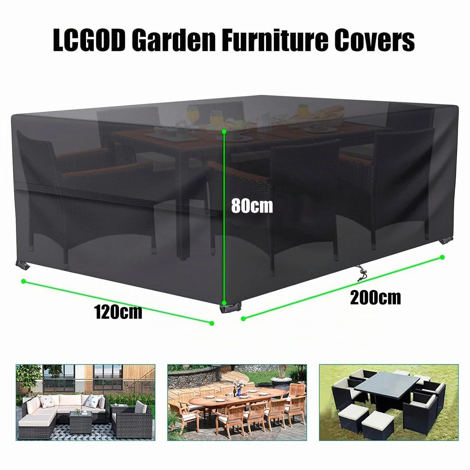 Housse Salon de Jardin 600D Oxford Tissu Protection Tous Les Temps 200 x 120 x 80 cm