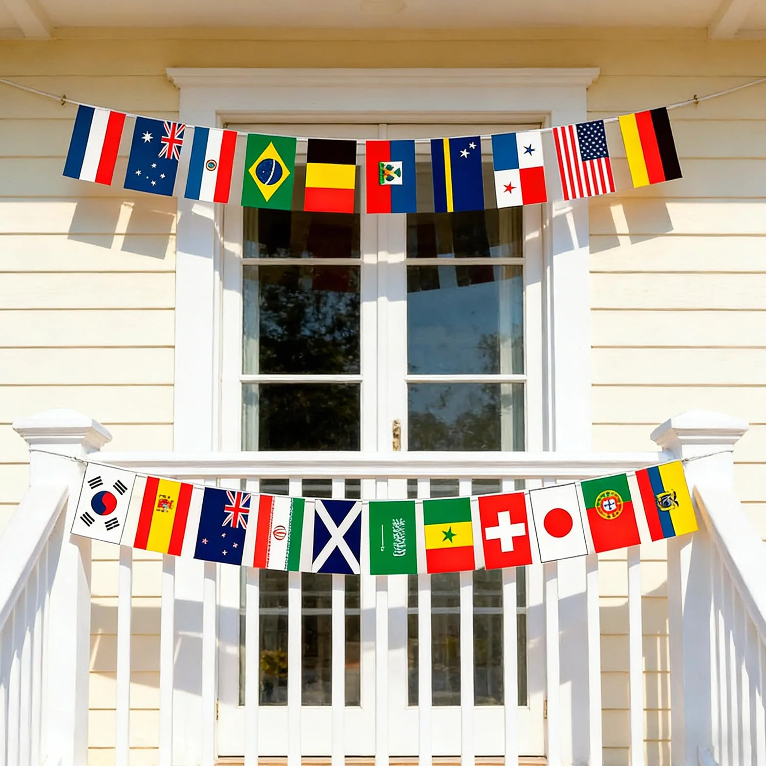 Guirlande 42 Pays Drapeaux Monde 14x21cm Banderole Décoration Supporters Match Jardin Bar Fête Football WM de football 2026 Fussball WM 2026 Bannière Internationale Extérieur Intérieur