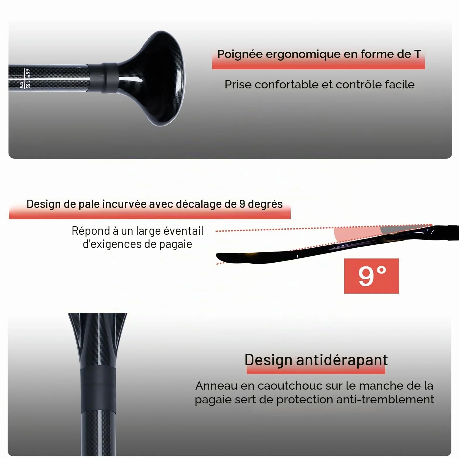 Pagaie Carbone avec Sac - 3 Pièces pour Sup Kayak Stand Up Paddle Board Professional Speed ​​- Légère 760 g Pagaie Télescopique Réglable 165 cm - 205 cm Paddle Kajak Surfboard Plug-in System