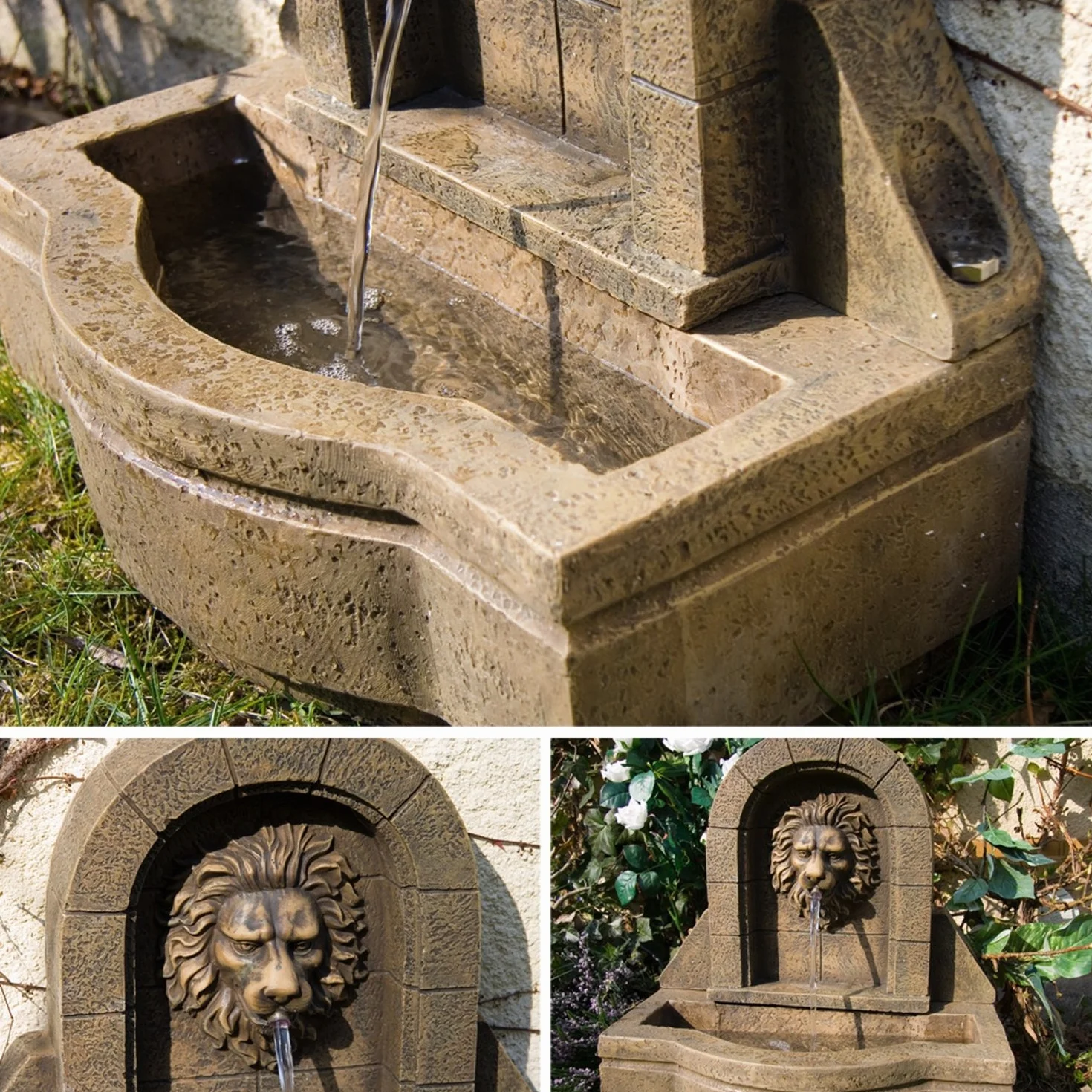 STILISTA Leon Fontaine de Jardin avec Tête de Lion 50 x 54 x 29 cm Pompe Comprise