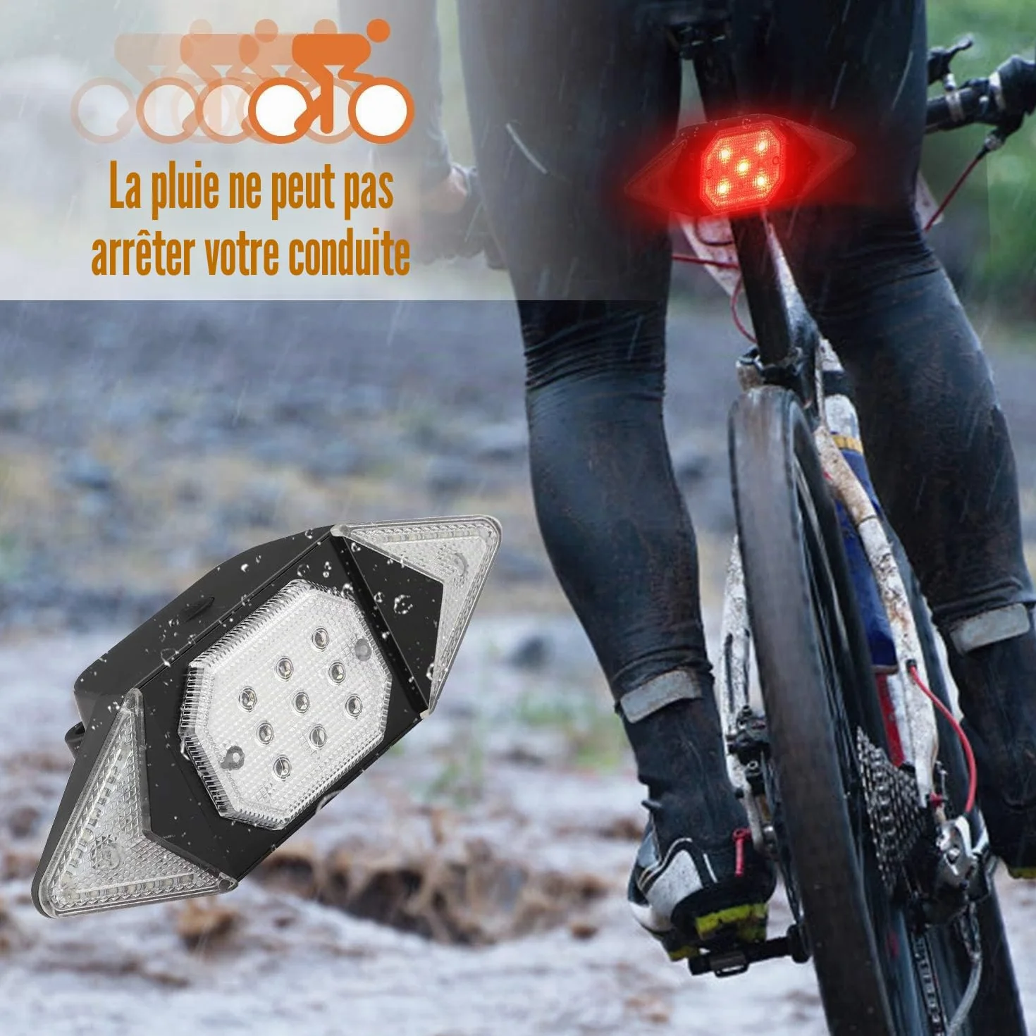 feu arrière de vélo Clignotants étanches feu d'avertissement de Frein avec télécommande sans Fil Feux arrière de vélo Rechargeables intelligents
