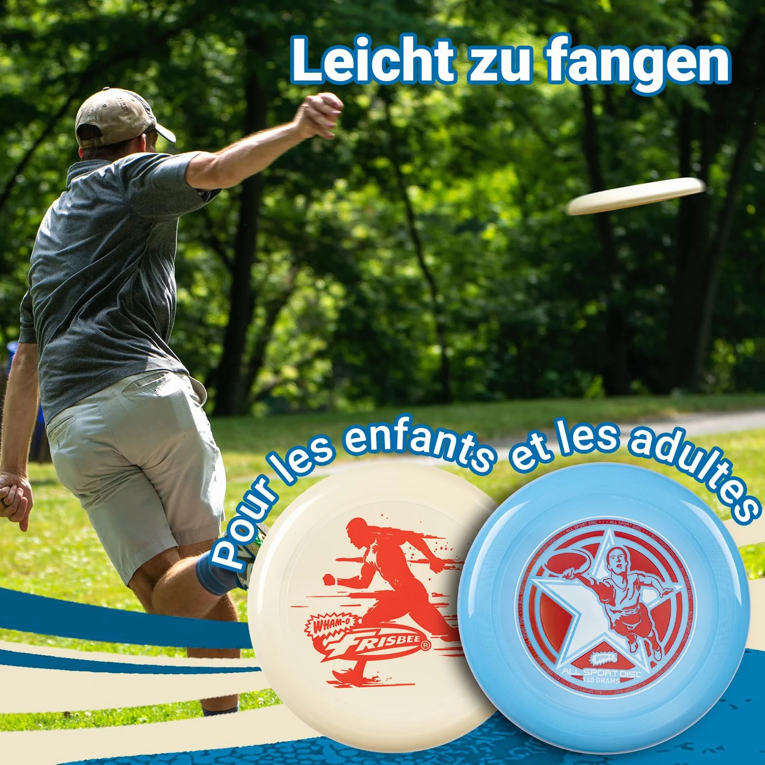 Wham-O Frisbee All Sport Disc 140g, 25.02cm, Durable et antidérapant pour Les Jeux de Plein air, Parfait pour Les Sports d'équipe et Le Plaisir en Famille -2 Pack