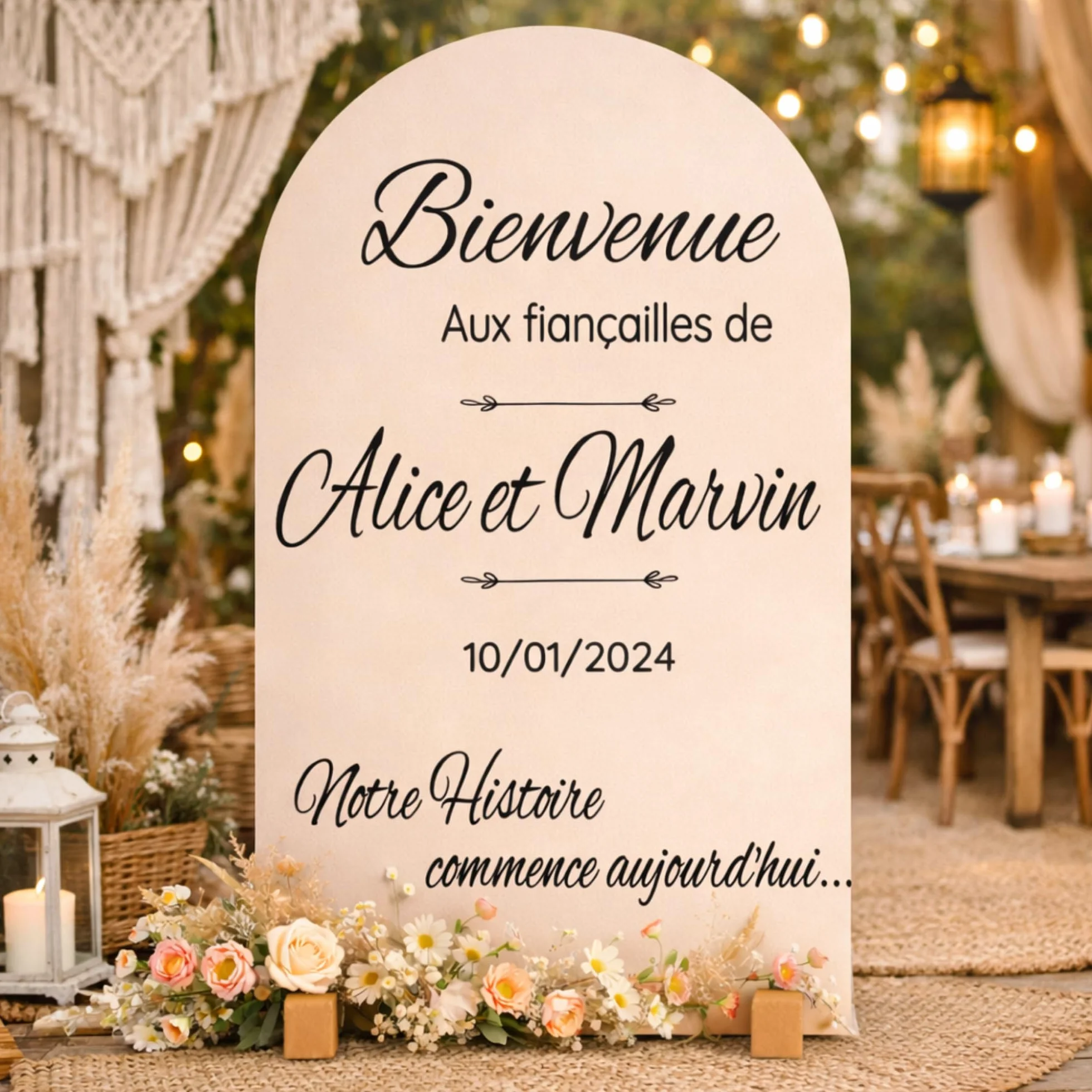 Sticker personnalisé mariage baptême anniversaire décoration événement bois miroir plexiglas fabrication artisanale française