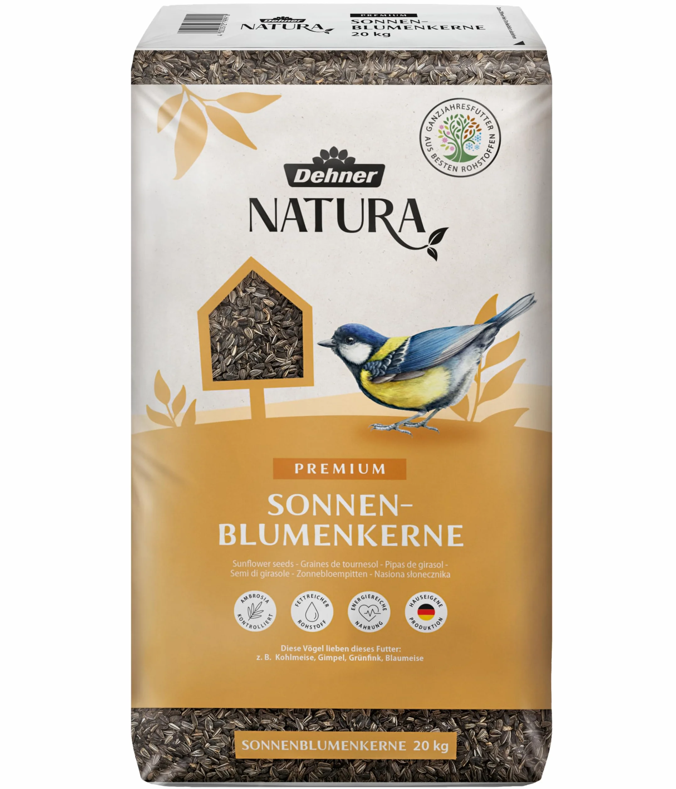 Dehner Natura Premium Nourriture pour Oiseaux Sauvages Graines de Tournesol 20 kg