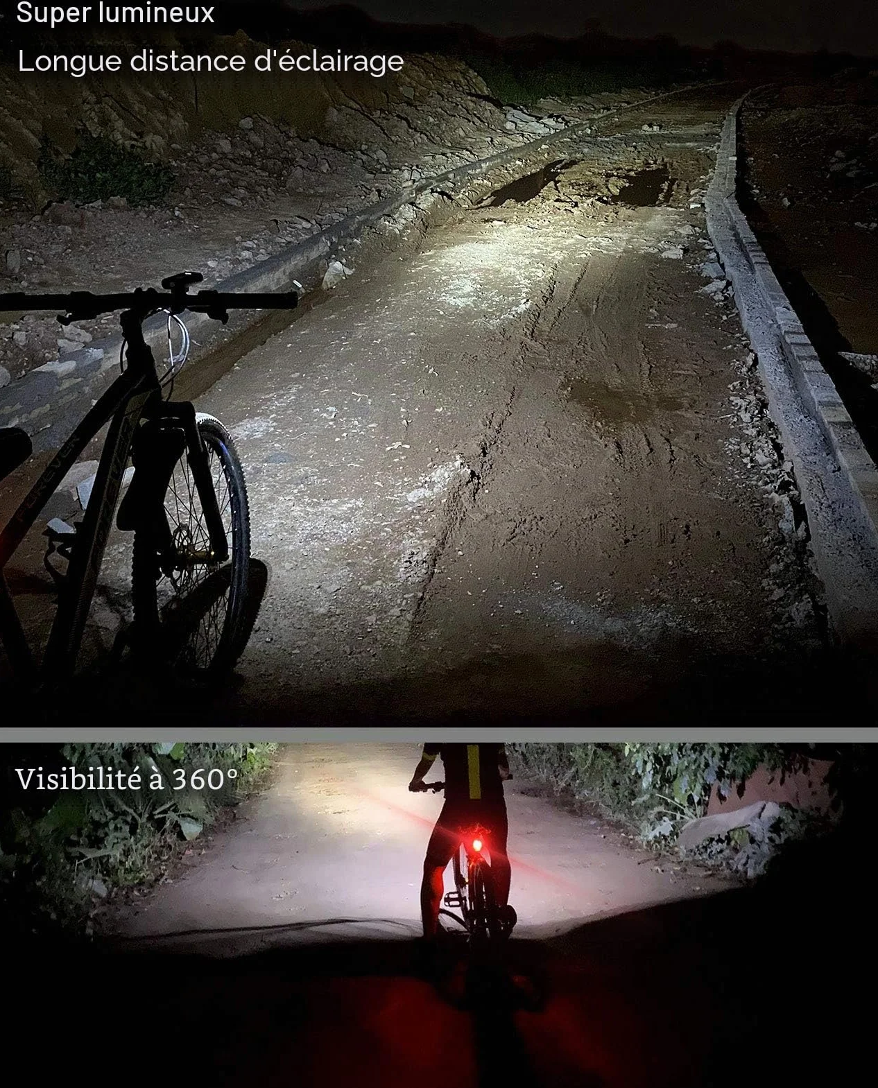 Éclairage vélo,Lampe Velo LED puissantes 6400mAh Phare de Luminosité 2400 Lumen Ensemble Lumière Vélo Rechargeable Étanche Avant et Arrière pour VTT, VTC