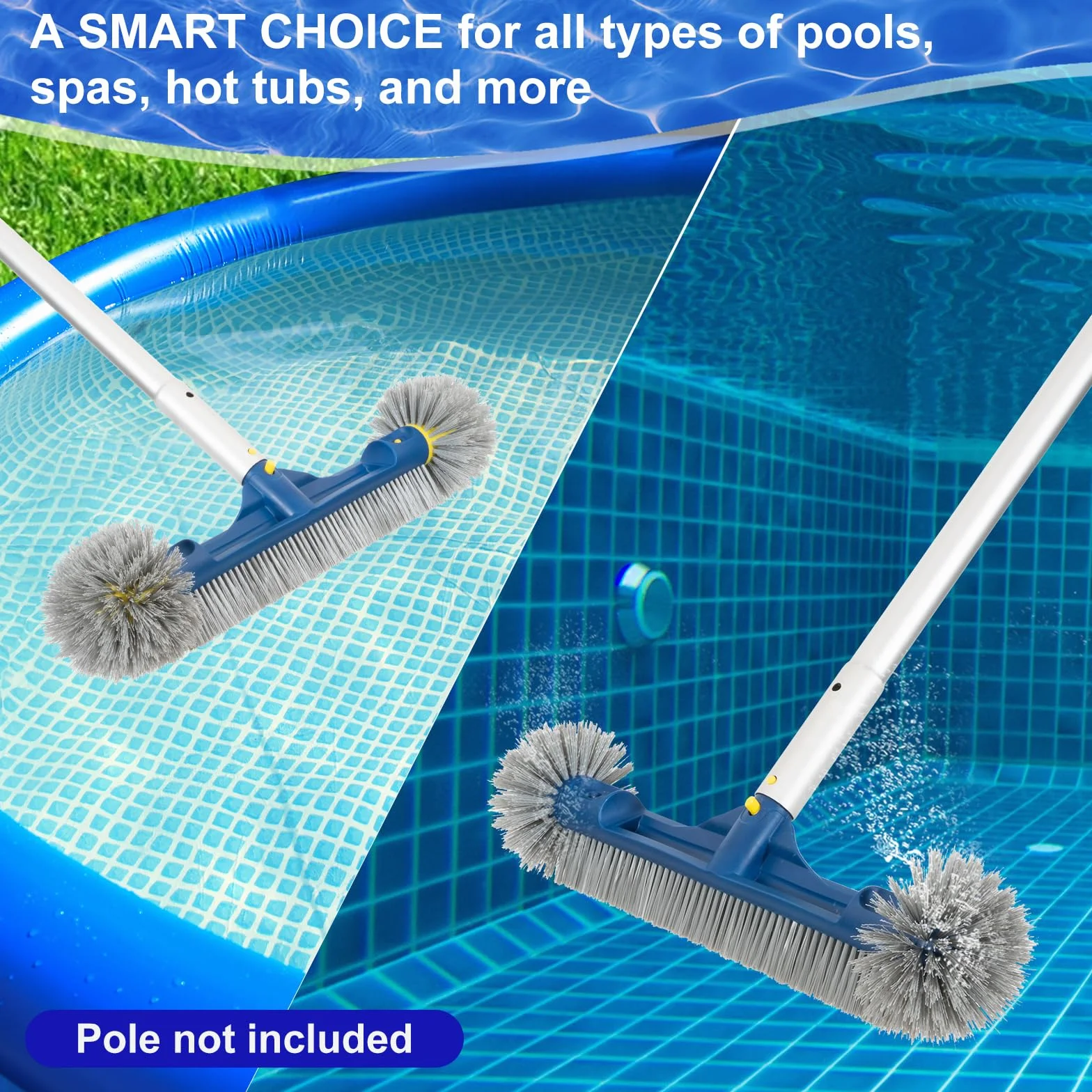 Brosse de piscine 45 cm POOLAZA pour piscine enterrée/hors sol, nettoyage mural robuste
