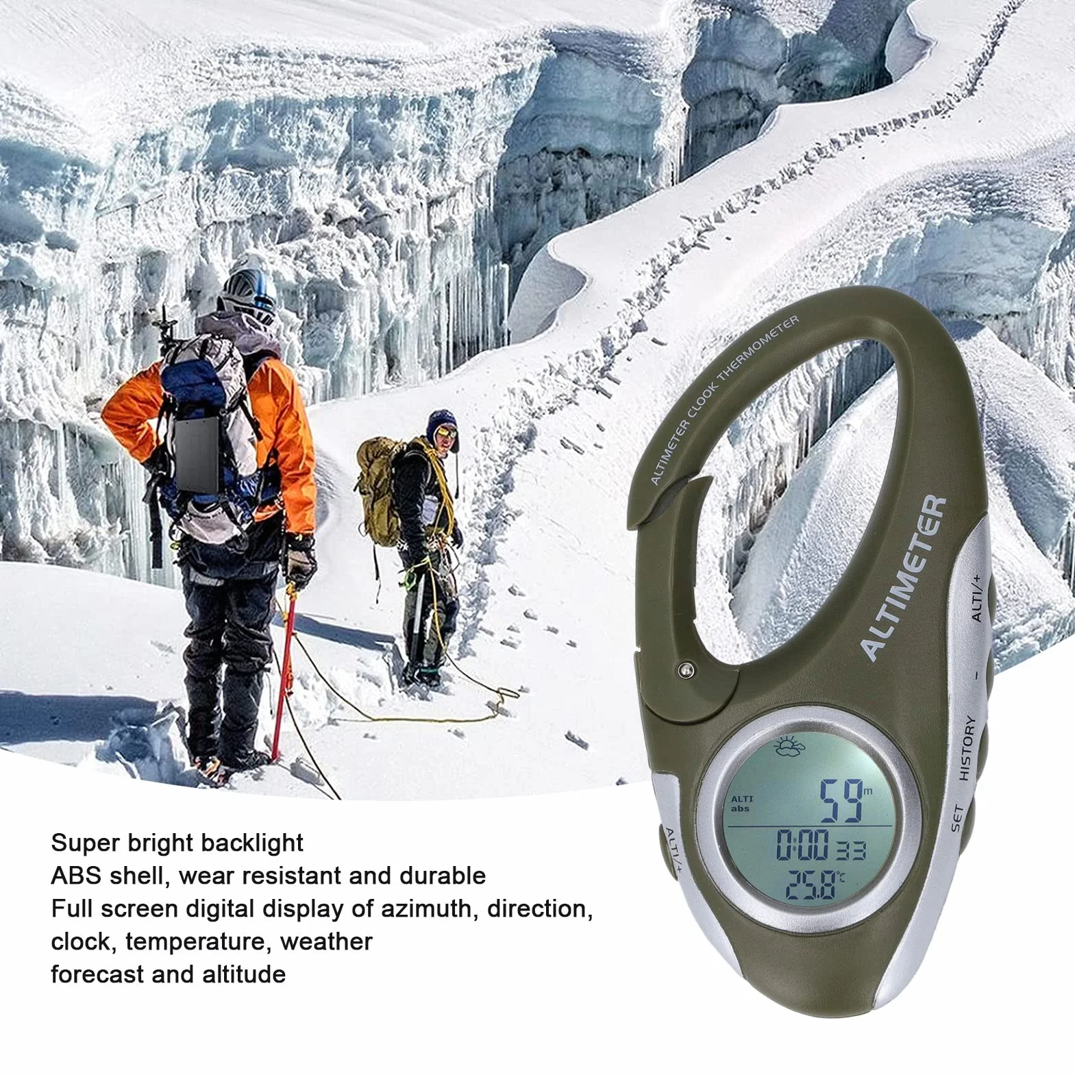 Baromètre Altimètre Numérique Multifonctionnel, Thermomètre Moniteur d'Altitude Métrique, Portable avec Rétroéclairage, pour Sports de Plein Air