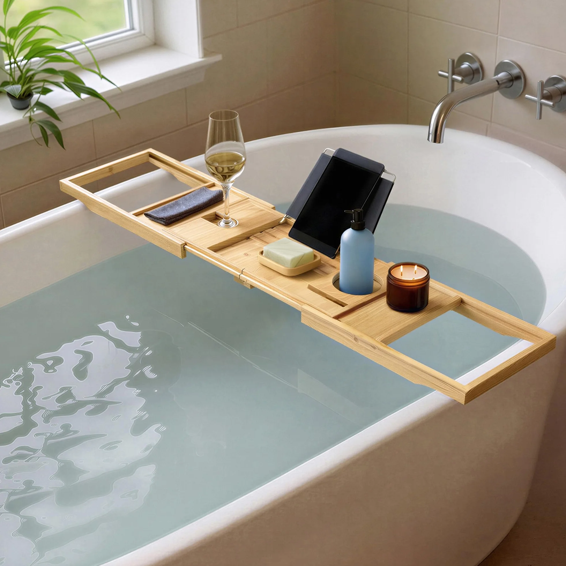 Amazon Basics Plateau de Baignoire Extensible Bambou