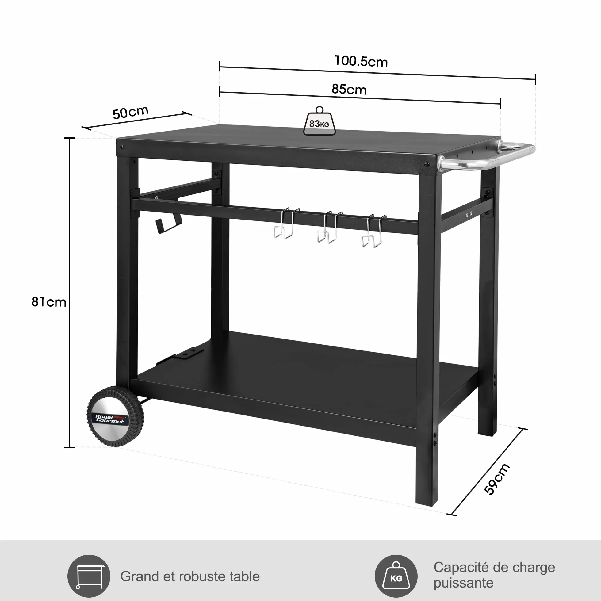 Royal Gourmet Plancha Extérieure Chariot Barbecue Métal 100,5 x 59 x 81 cm Noir
