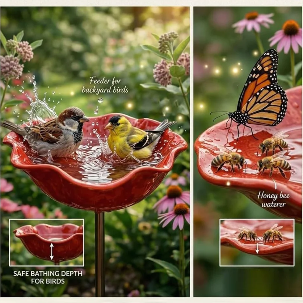 Abreuvoir à Abeilles pour Jardin, Bain d'oiseaux, Piquet en Métal Décoratif