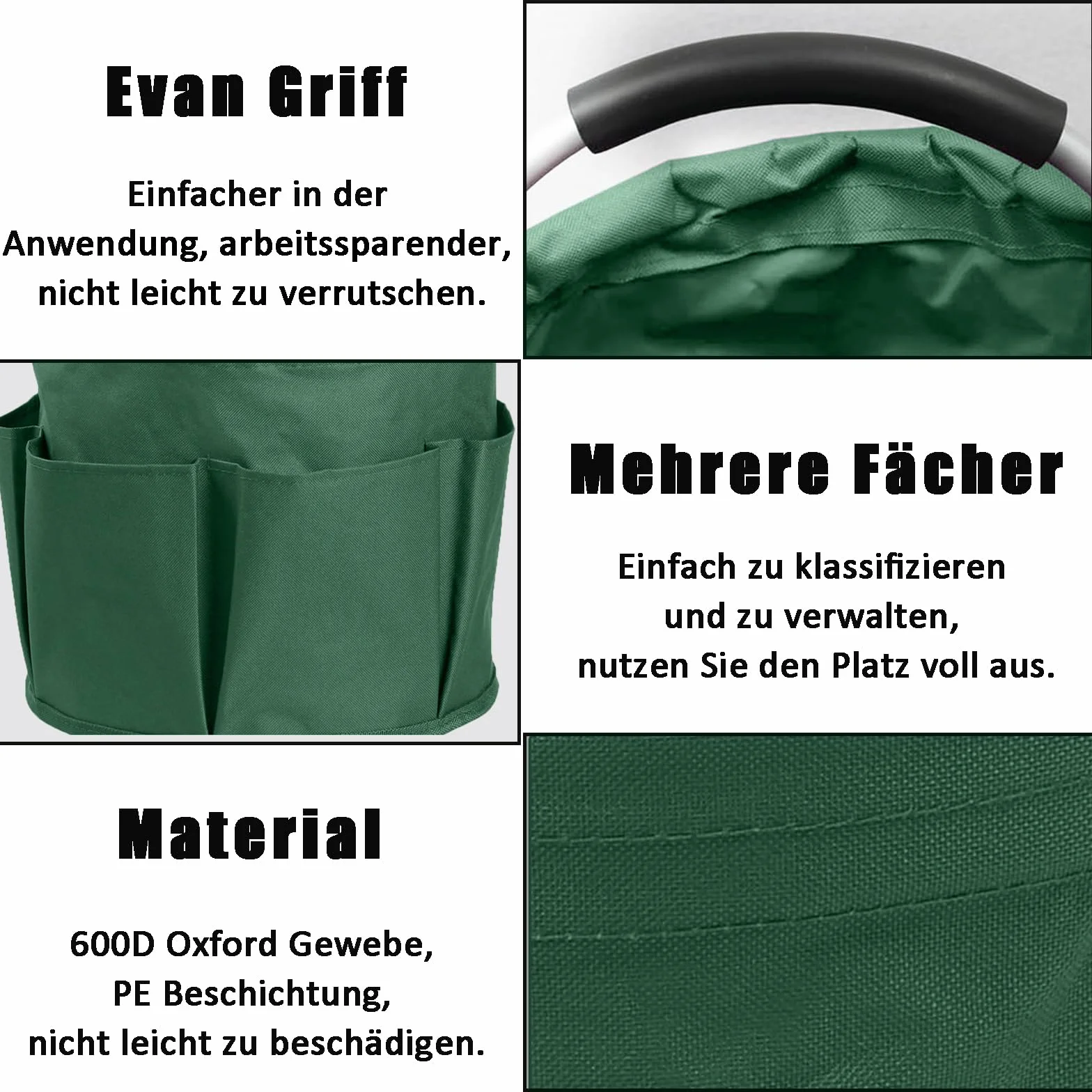 Organisateur de Nettoyage Pliable, Sac à Outils avec 6 Compartiments, Panier de Rangement, Vert