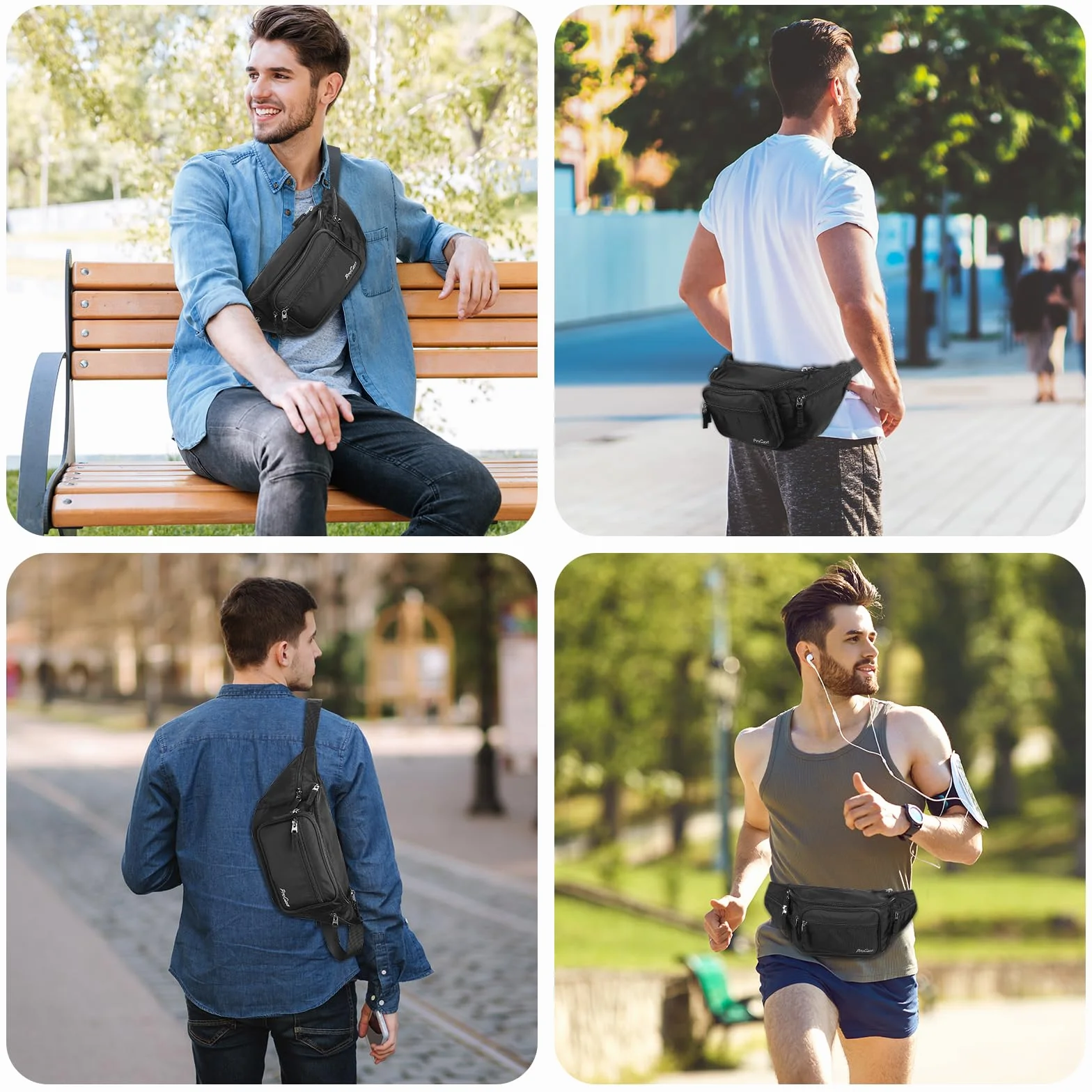 ProCase Sac Banana/Sacoche de Ceinture Homme Femme, Fanny Pack Waist Pack Léger Ville de Sécurité pour Voyage, Sac à Taille pour Randonnée Outdoor Sport