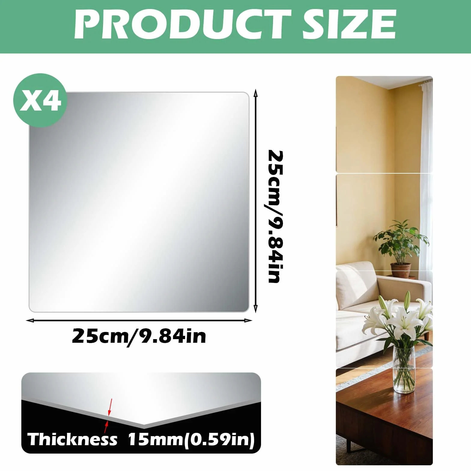 Miroirs Autocollants Incassables 25x25 cm Miroir a Coller