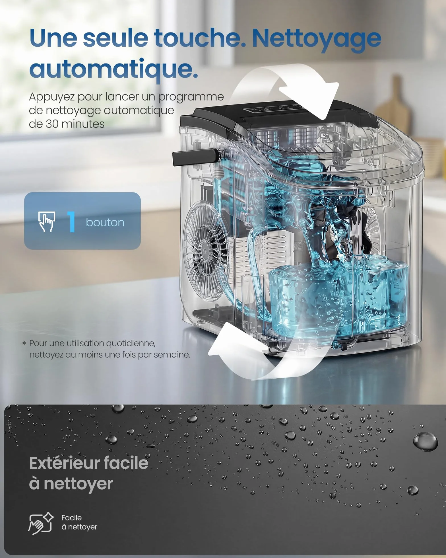 SONGMICS Machine à Glaçons de Comptoir, Auto-Nettoyage, 9 Glaçons en 6 Min, 2 Tailles, 12 kg/24h, Portable, Noir