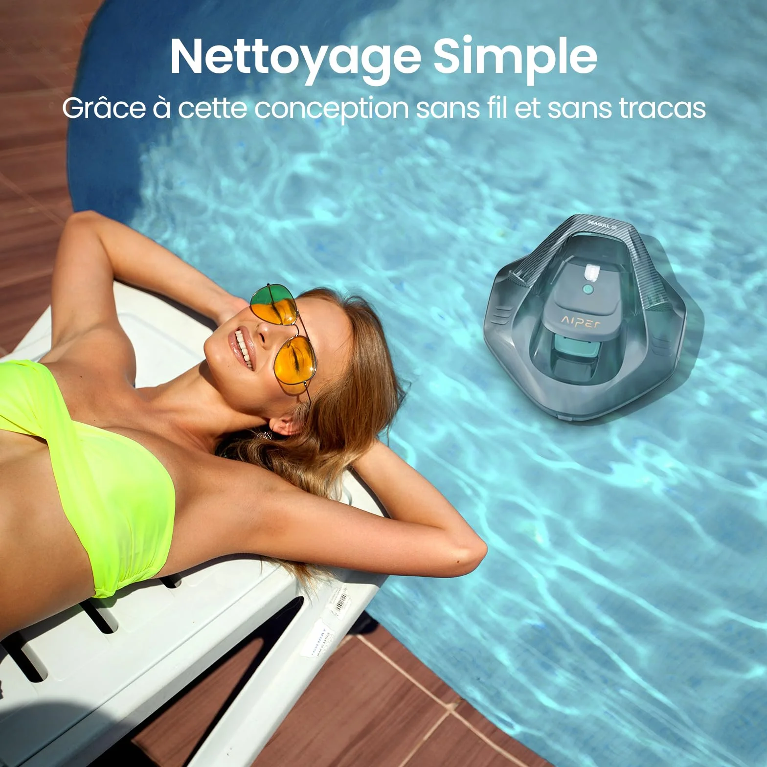 AIPER Robot Piscine sans Fil, Aspirateur pour Piscines jusqu'à 80 m², 90 Minutes Autonomie, Deux Moteurs
