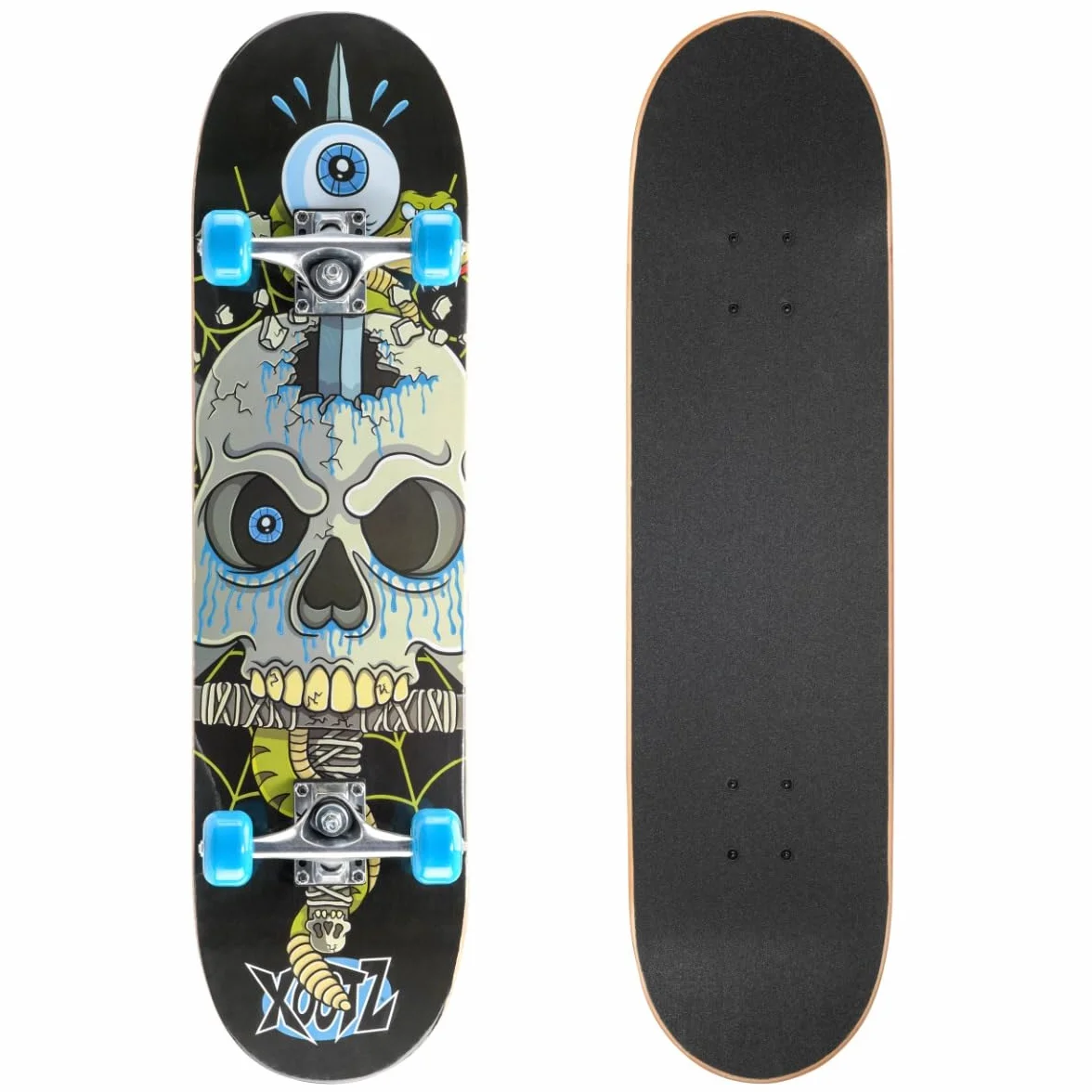 Xootz 31” x 8” Complete Skateboard for Beginners, 9 Ply Maple Deck, Double Kick Standard Board, for Boys and Girls, Multiple Colours