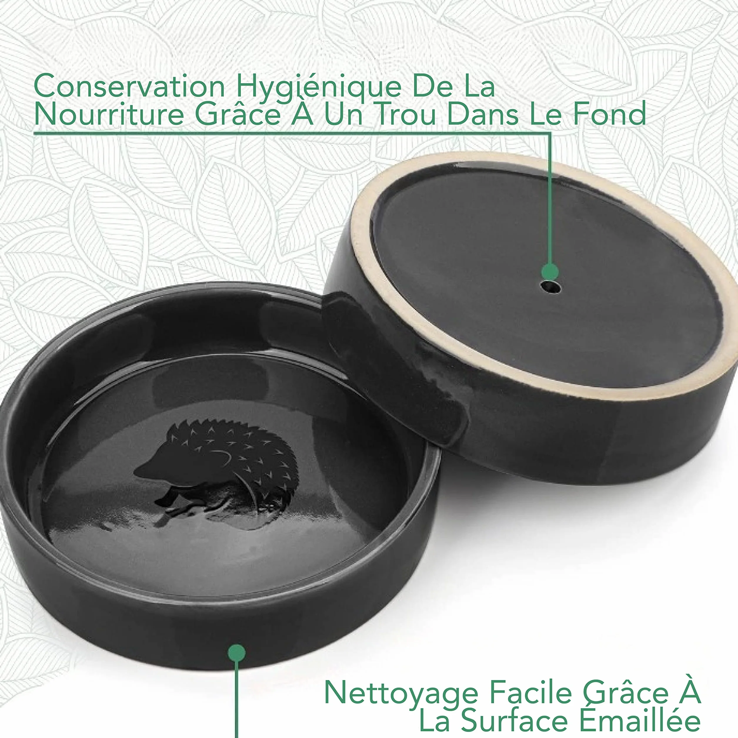 Mangeoire Hérisson en Céramique - Bol à Eau et Distributeur de Nourriture pour Animaux