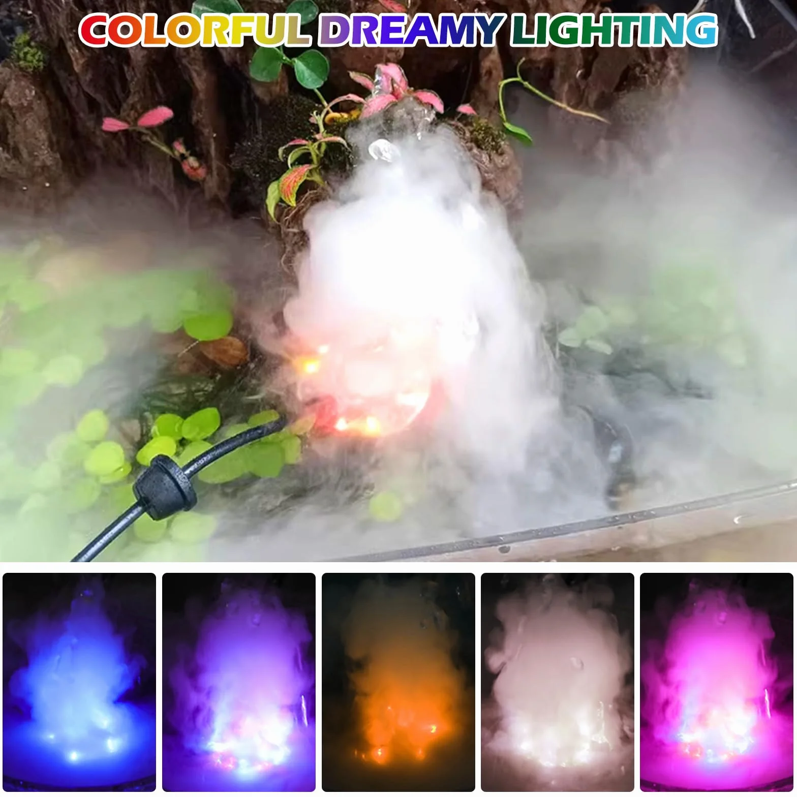 Brumisateur à Ultrasons 12 LED Lumières Colorées Anti-éclaboussures Amovible pour Fontaine Étang Noir