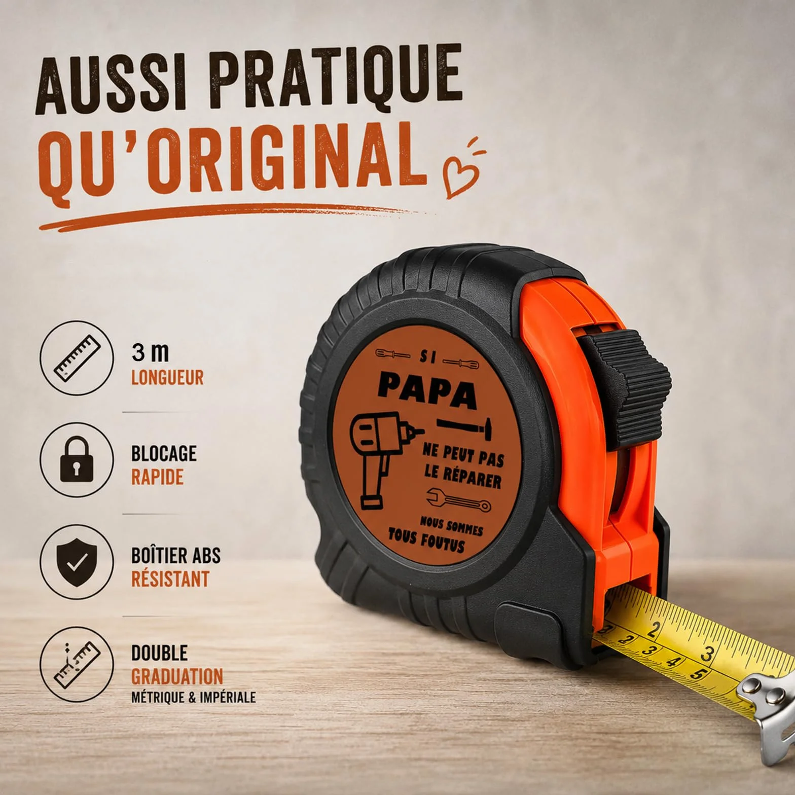 Mètre à Ruban en Cuir Véritable Cadeau pour Papa Fête des Pères Anniversaire Noël