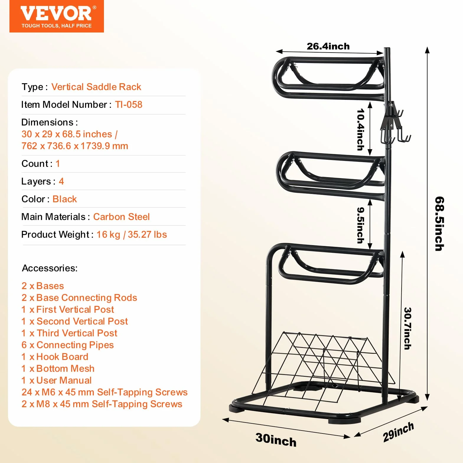 VEVOR Support de Selle Cheval, Porte-Selle Anglais Western Autoportant, Niveaux Rotatifs, Rangement de Couverture et Coussin, pour Matériels Chevaux d'Équitation, Organisation de Sellerie, d'Écuries