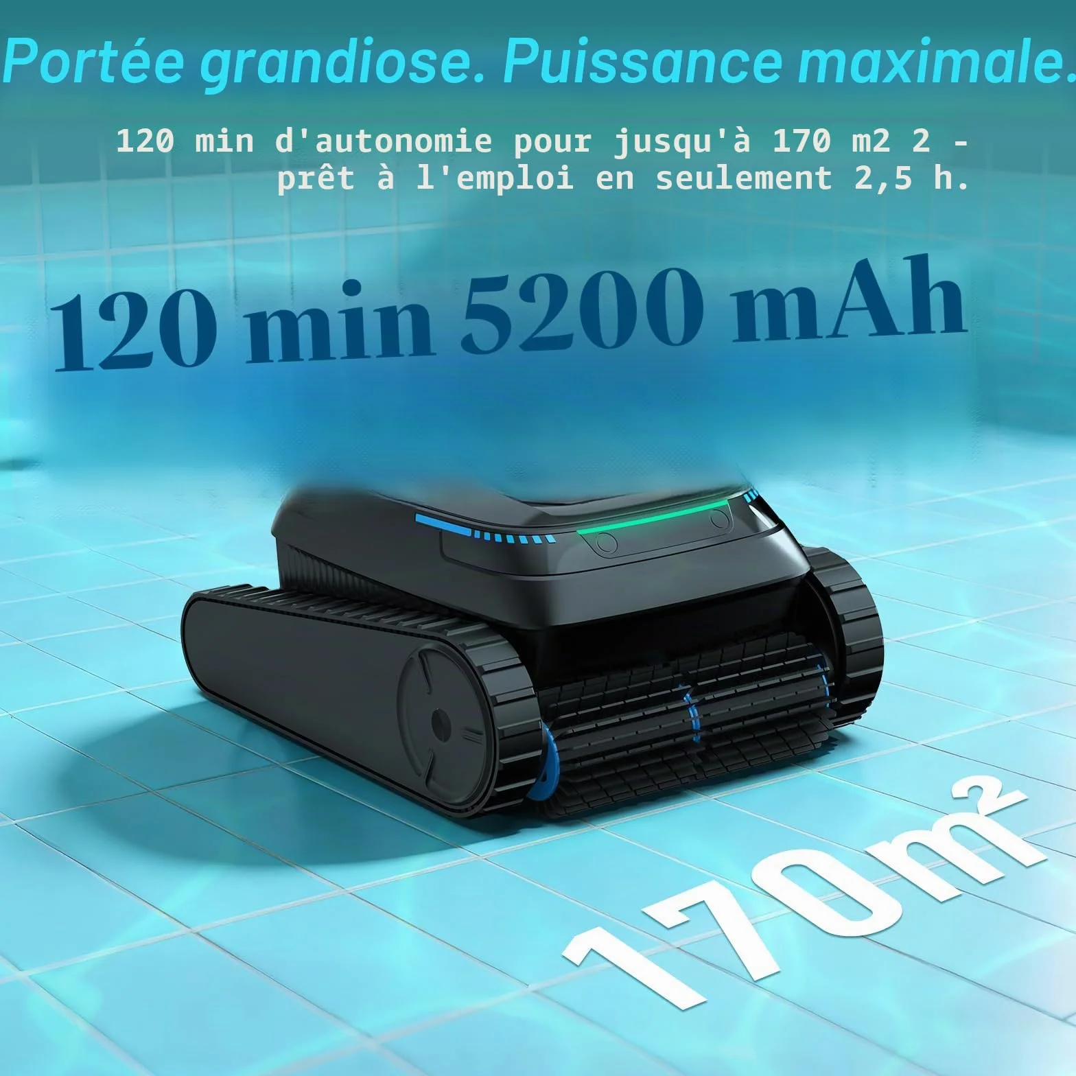 PC10 Robot Piscine sans Fil Sol et Parois, Aspirateur Piscine Batterie 18927 LPH 170 ㎡