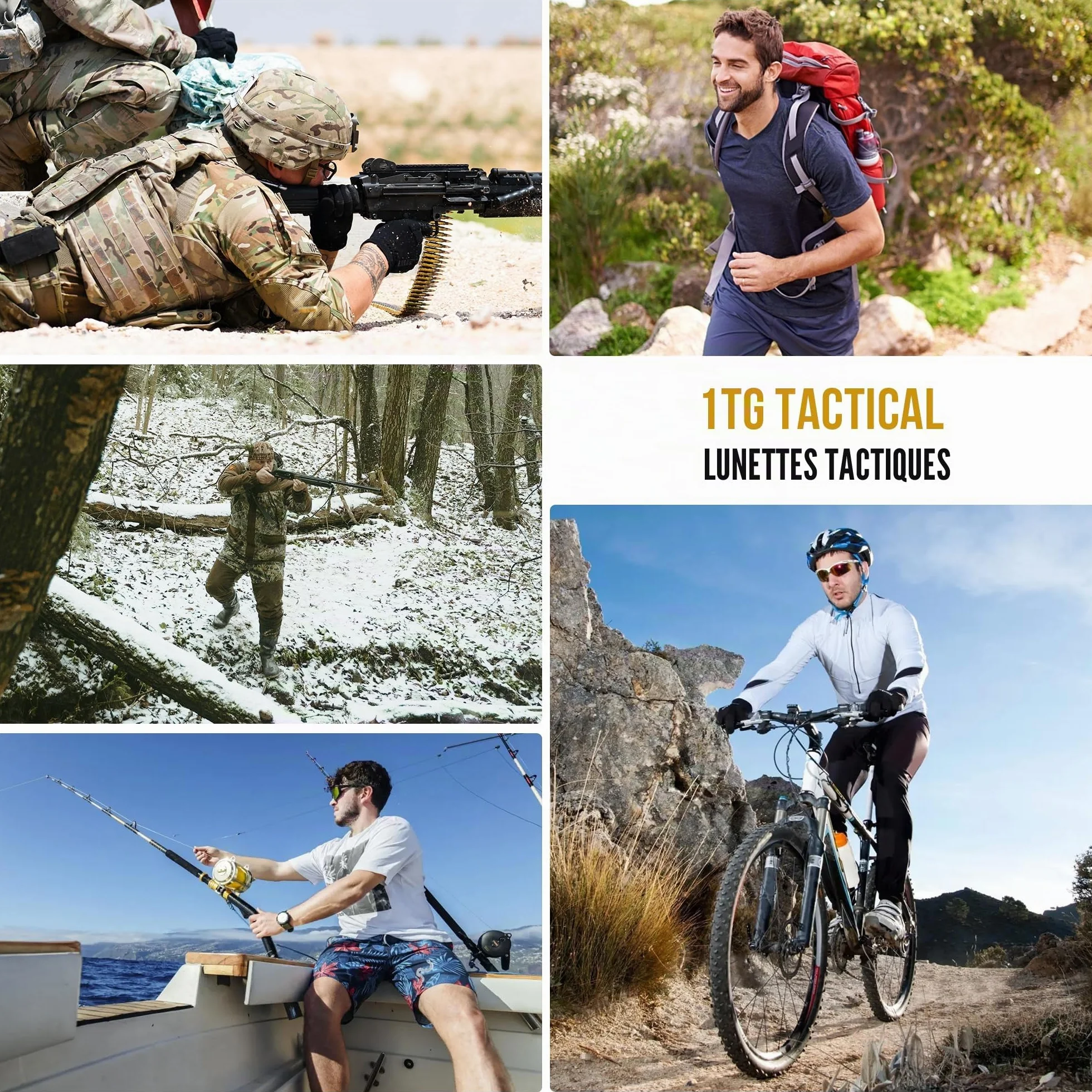 1TG Tactical Lunettes de vélo, airsoft, lunettes de protection tactiques, lunettes de sport, lunettes de soleil pour homme, femme, airsoft, paintball, chasse, CS, cyclisme, course, randonnée