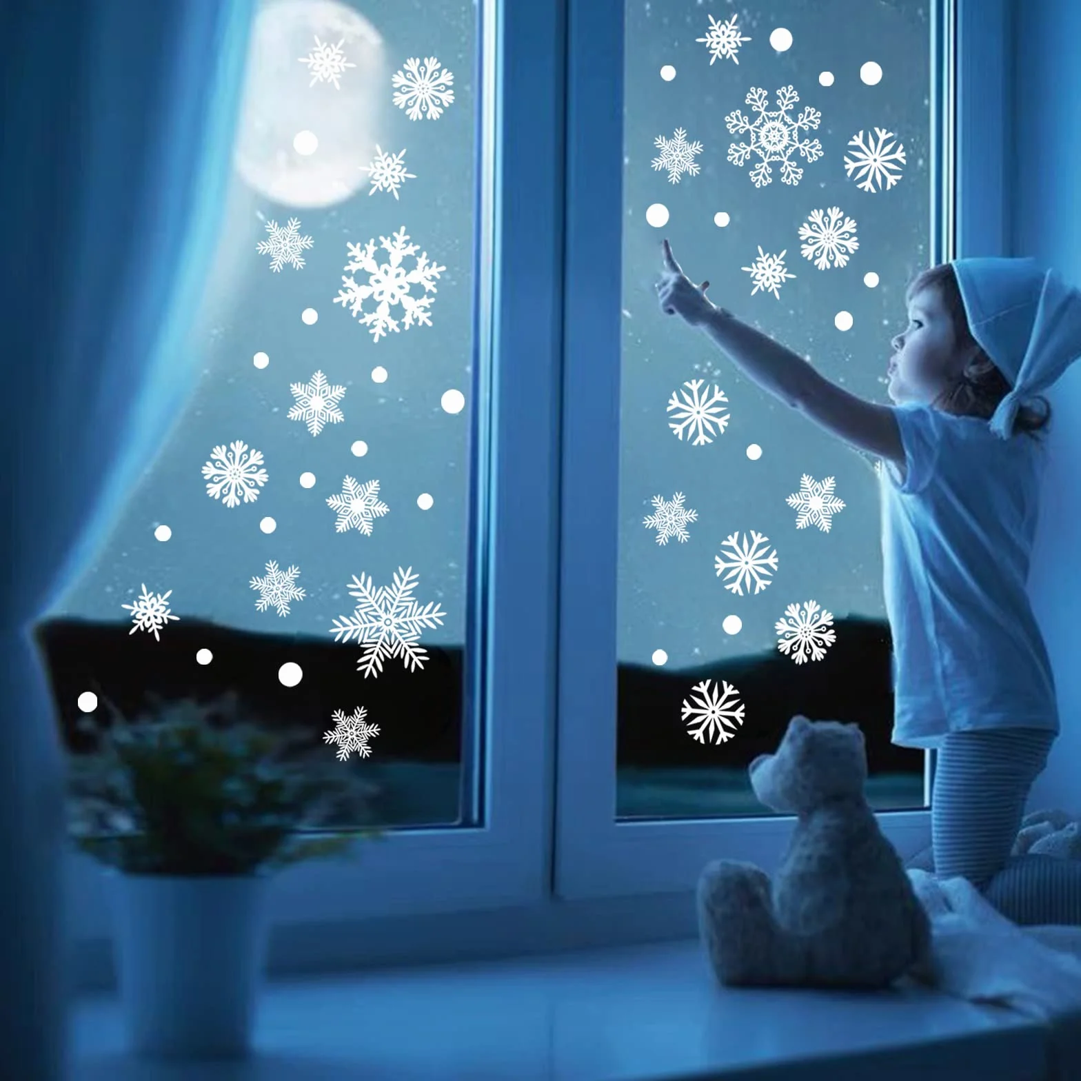 Autocollants de Noël Fenêtre Flocons de Neige Blanc 120 pièces réutilisable Décoration Statique Verre