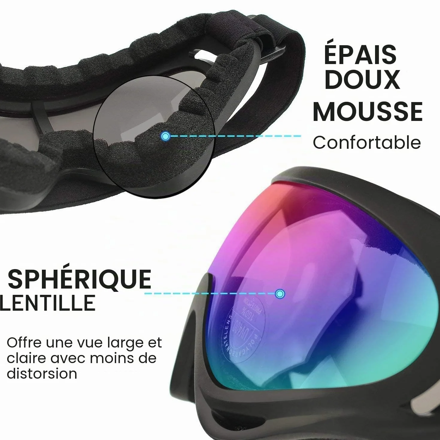 Lunettes de ski anti-UV anti-buée compatibles casque motocross snowboard