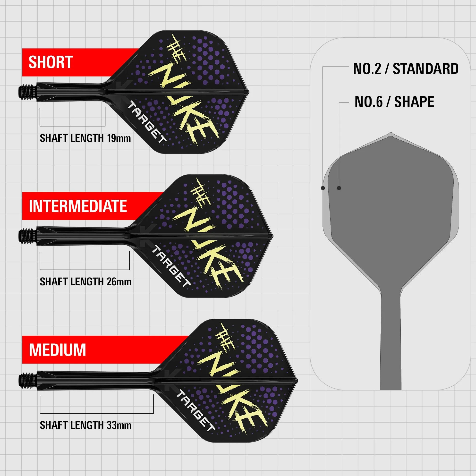 Target Darts Luke Littler Ailettes et Système d'arbre, No.2/No.6 | Pack de 3 Ailettes Kflex All in One, The Nuke Player Edition Accessoires de Fléchettes | Fléchettes K-Flex Court/Intermédiaire/Moyen