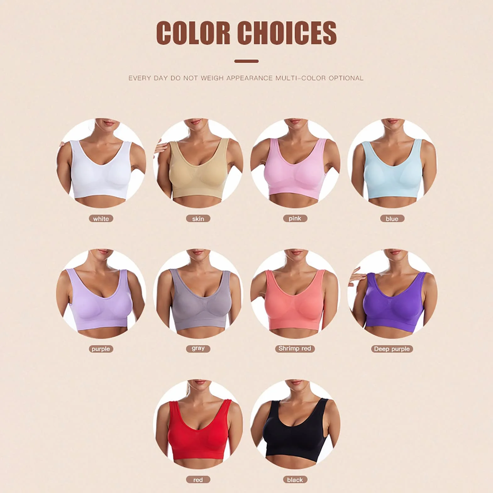Soutiens-Gorge de Sport Femme sans Couture Blanc avec Coussin Amovible