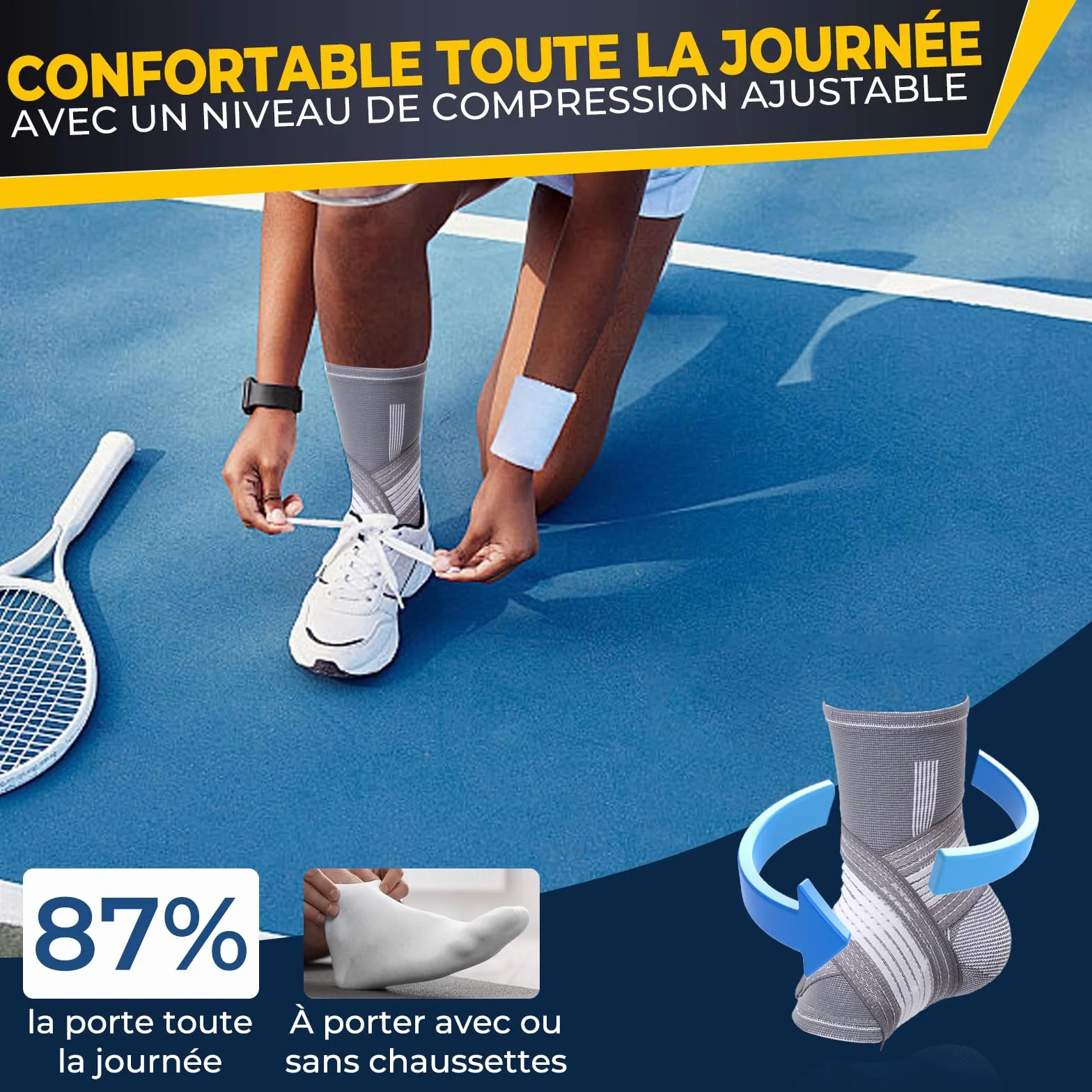 NEOtech Care Chevillière Compression AJUSTABLE - Protège-cheville pour gym sport - Ultra léger, élastique et respirant (Couleur grise, Taille M, 1 Unité)