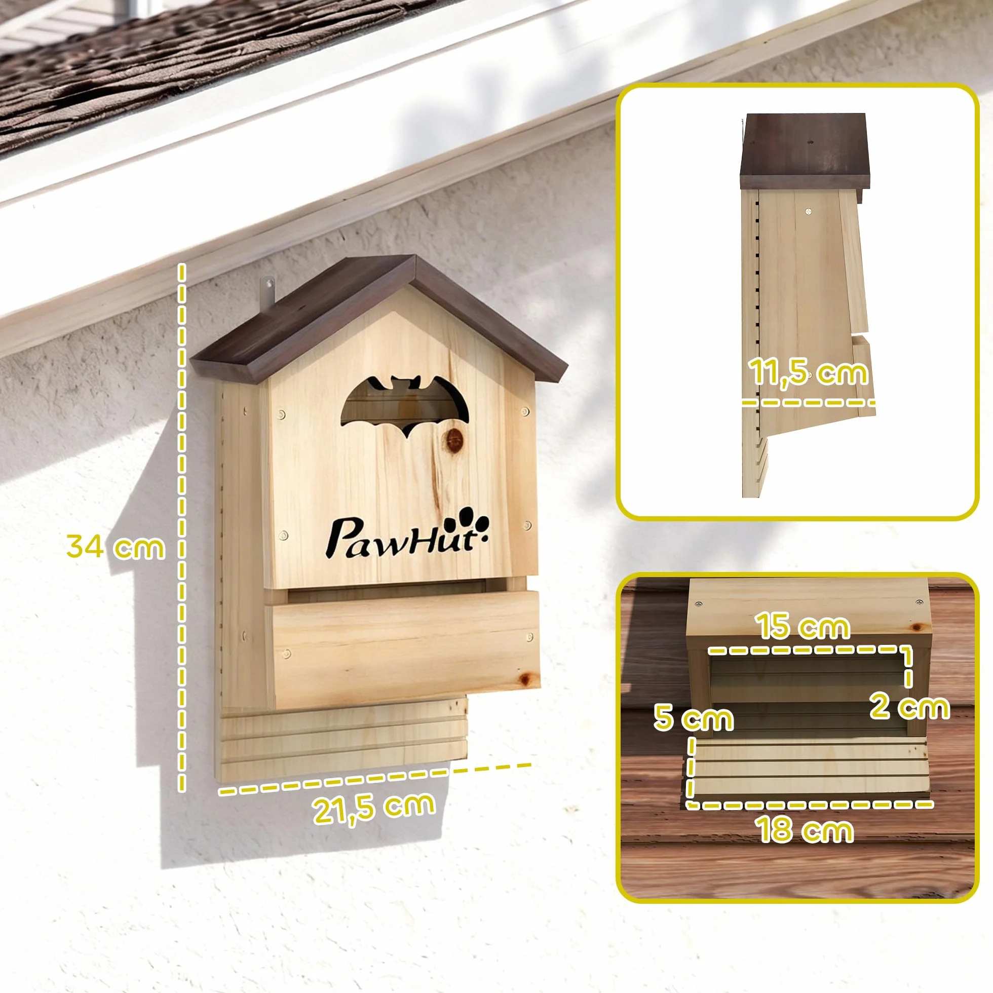 PawHut Lot de 3 Nichoirs Chauve Souris en Bois 21,5 x 11,5 x 34 cm
