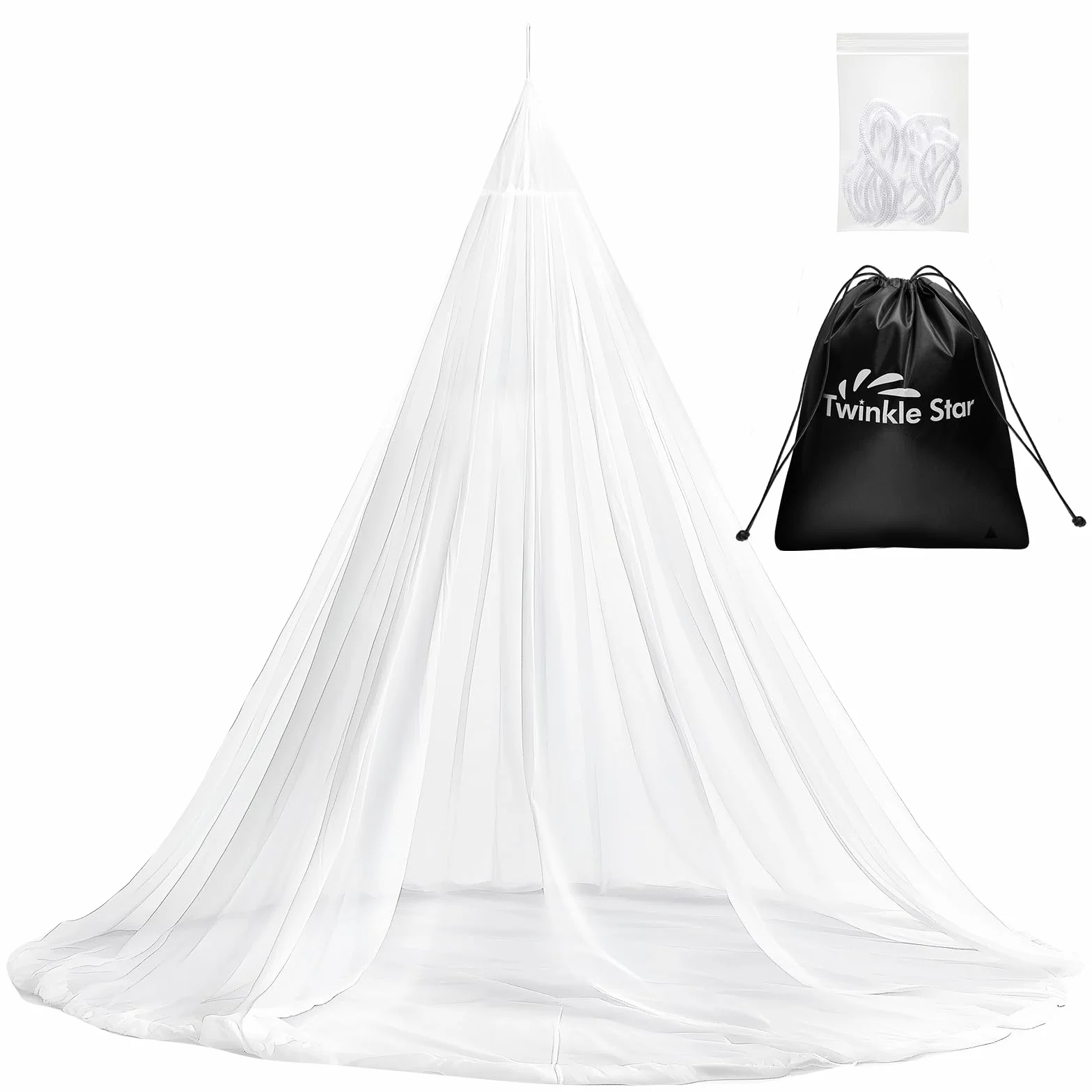 Twinkle Star Moustiquaire de voyage avec sac de voyage, corde de suspension, design ouvert, 2,2 m de haut, 12 m de circonférence, double lit simple, extérieur