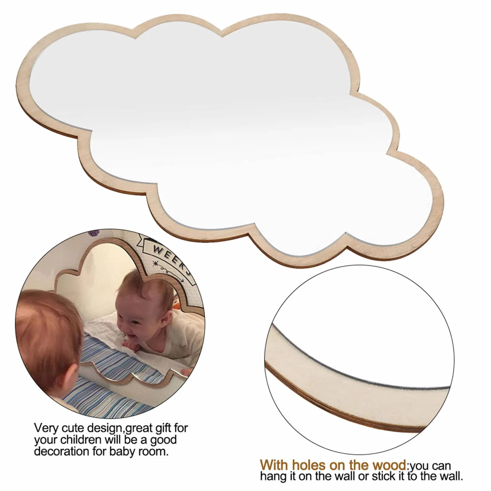 Miroir Décoratif Acrylique Nordique Autocollant Mural pour Chambre d'Enfant Incassable (Cloud)