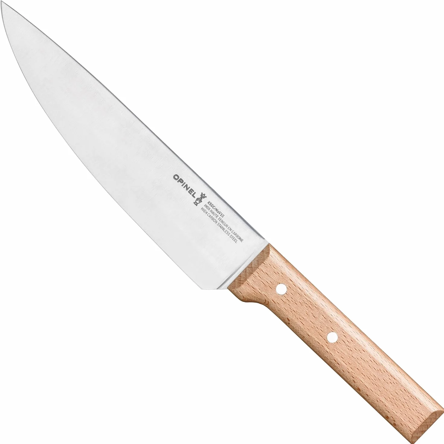 Opinel - N°118 Couteau de Chef Parallèle - Lame en Acier Inoxydable, Multifonction - Manche en Bois de Hêtre - Excellente Prise en Main - Garantie à Vie