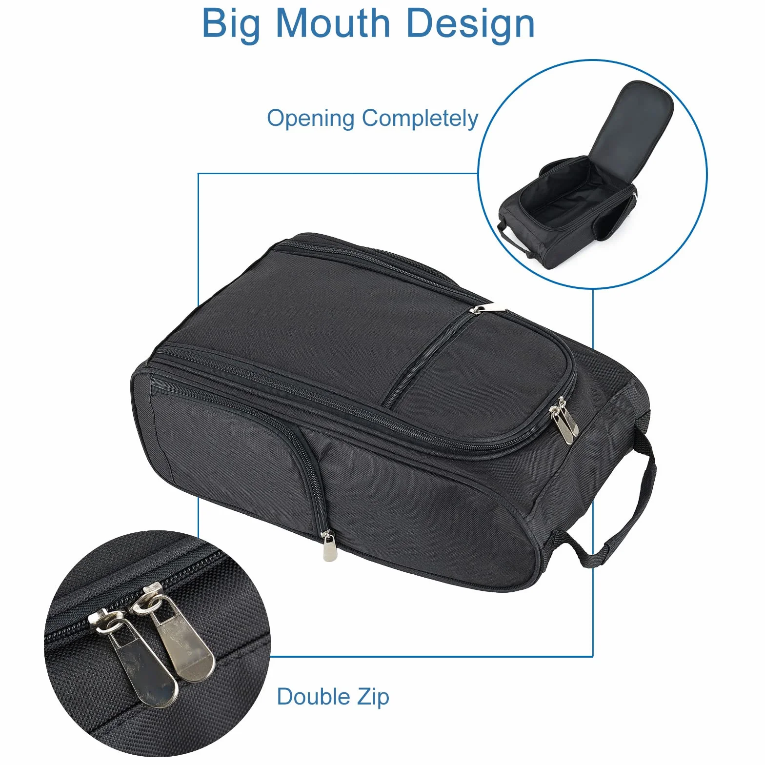Sac à Chaussures de Football avec 3 Poches Zippées, Housse Rangement Voyage Sport Noir
