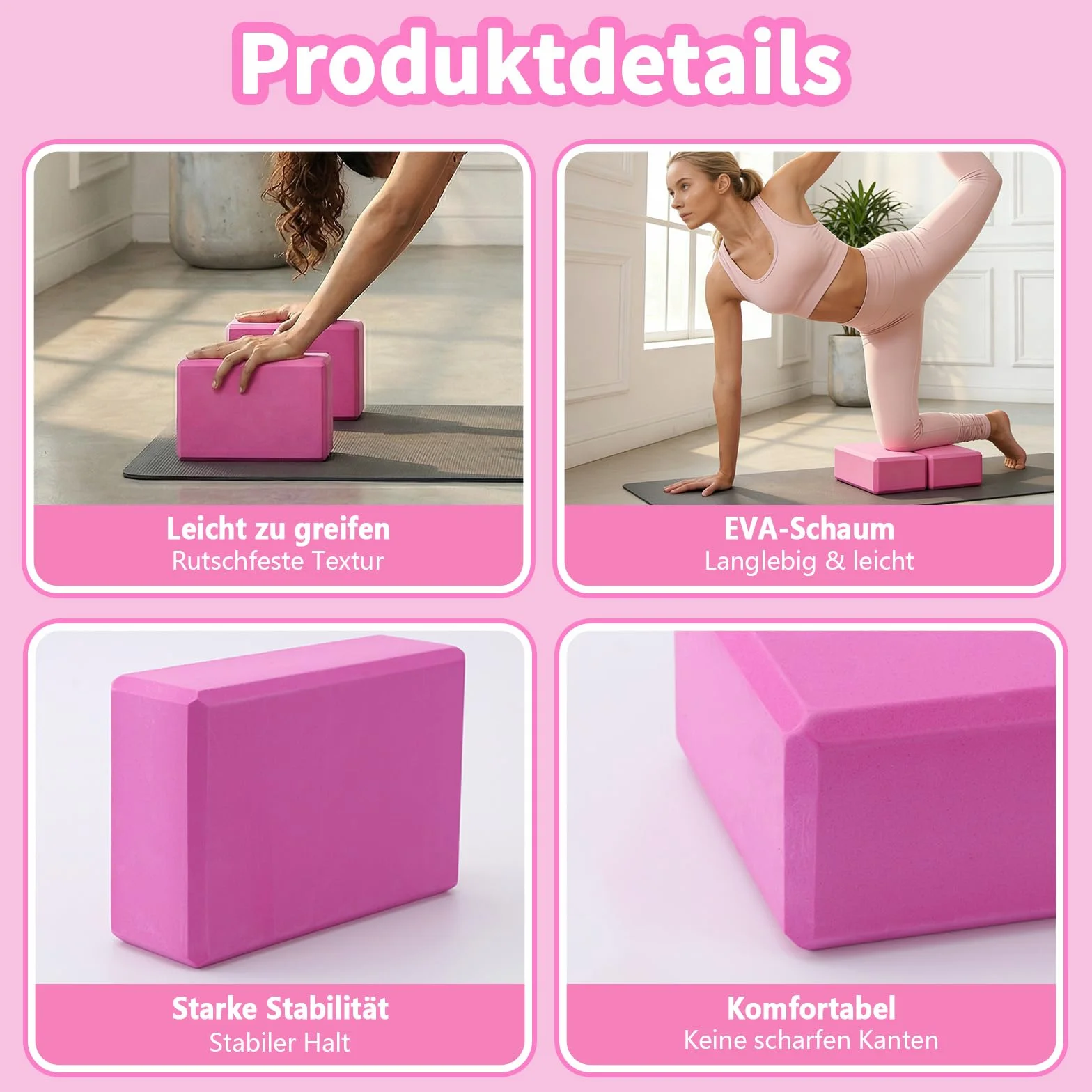 Ensemble de 2 Briques Yoga – Mousse Haute Densité Antidérapante, Accessoire Parfait pour Pilates, Danse et Équilibre Gymnique (Rouge)