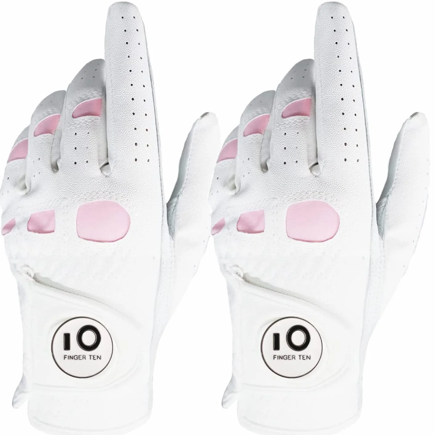 FINGER TEN Gants de Golf Femme Cuir Cabretta Marqueur de Balle Taille S M L XL