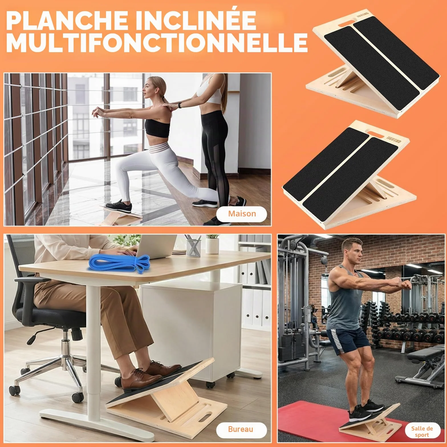 Planche Inclinée Professionnelle Réglable en Bois avec Poignée pour Mollet Squats Jambes