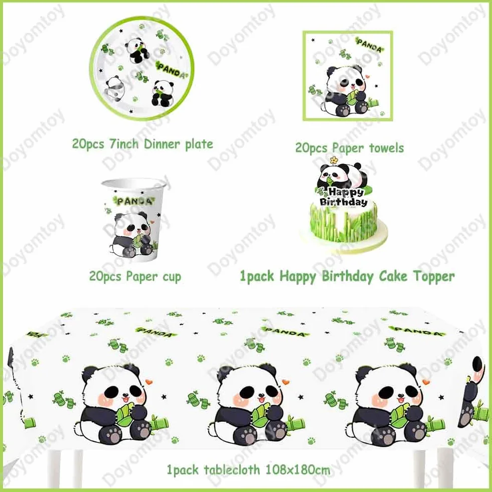 Vaisselle de Fête Panda Anniversaire Set Assiettes Papier Serviettes Tasses 20 personnes